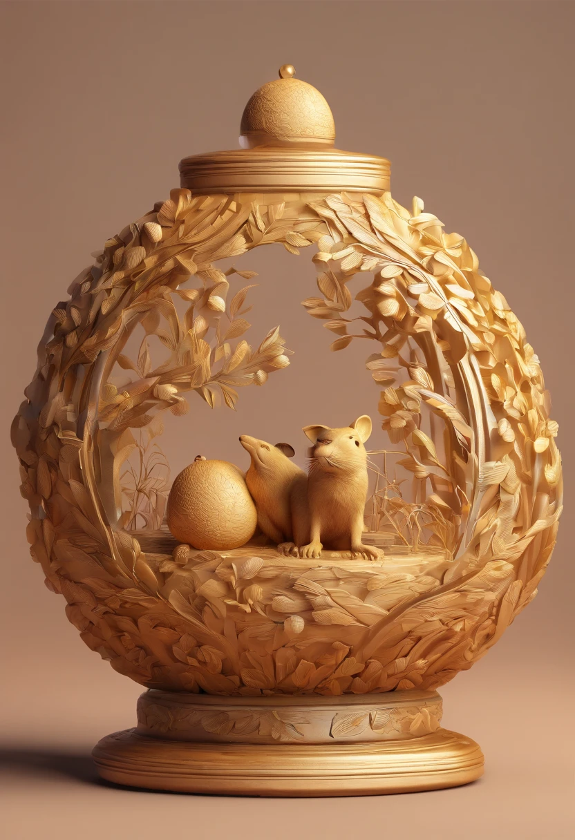 Olive pit carving,round form,Stunning carving,A masterpiece,Works of masters,Rats count money