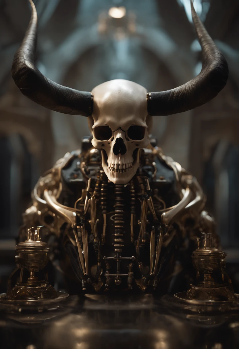 (cybernetics by emb-rrf2:1.1),(highly detailed:1.2),(best quality:1.2),(8k:1.2),sharp focus,(subsurface scattering:1.1),award-winning photography, (close shot:1.1),bald detailed futuristic workshop,(robotic skull:1.2), (horns made of twisted bone:1.2) (very detailed background:1.2),(sci-fi:1.2), knollingcase,(dreamlikeart:1.2),(hyperrealistic:1.2), dramatic lighting, by Jeremy Lipking Antonio J. Manzanedo greg rutkowski alphonse mucha wlop
