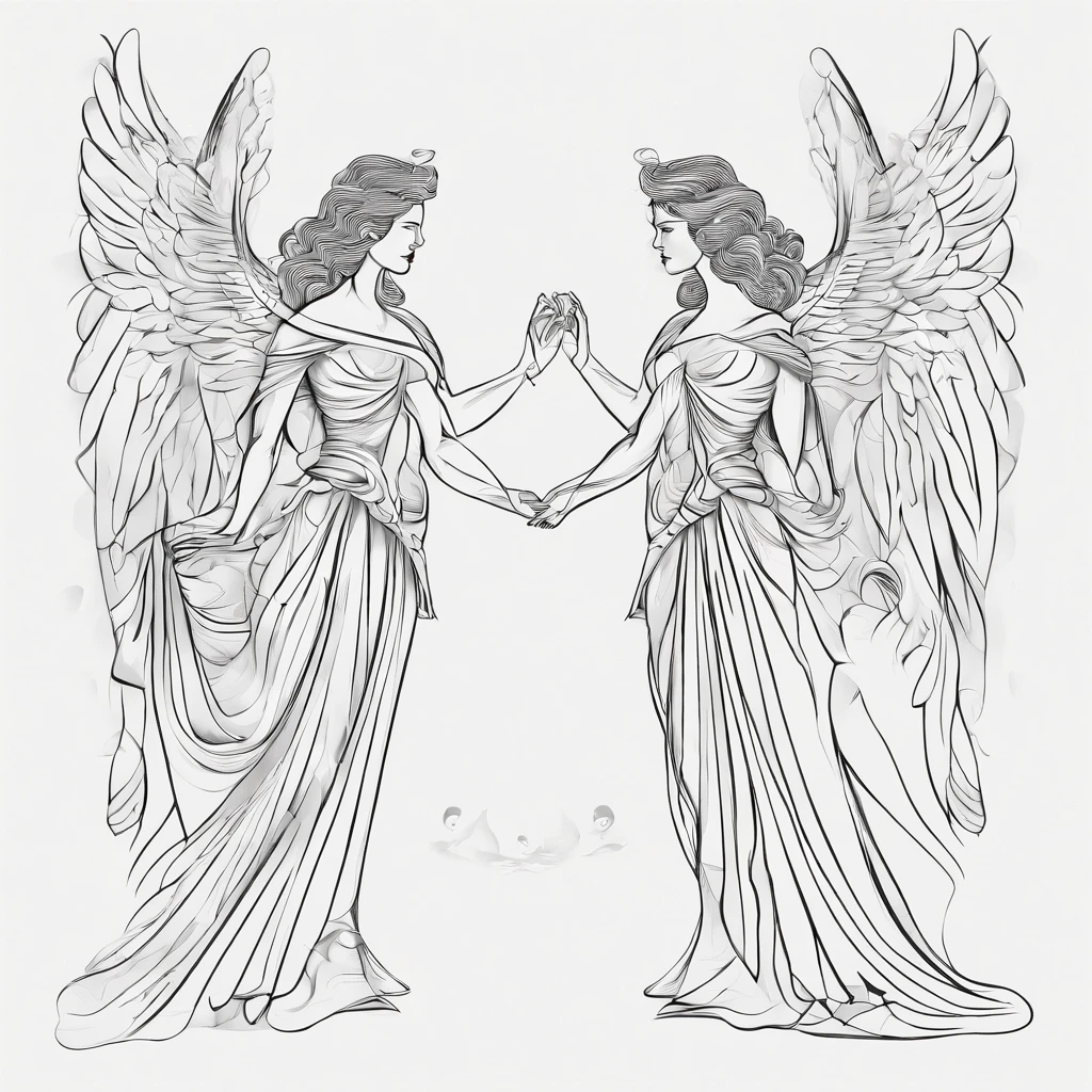 A character divided into two halves: an angel on one side, a demon on the other;