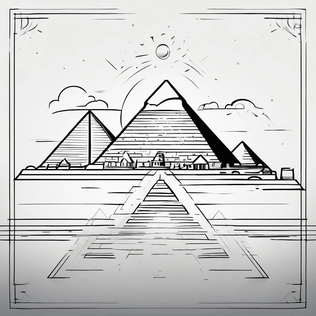 An Egyptian pyramid with another pyramid flying from the top