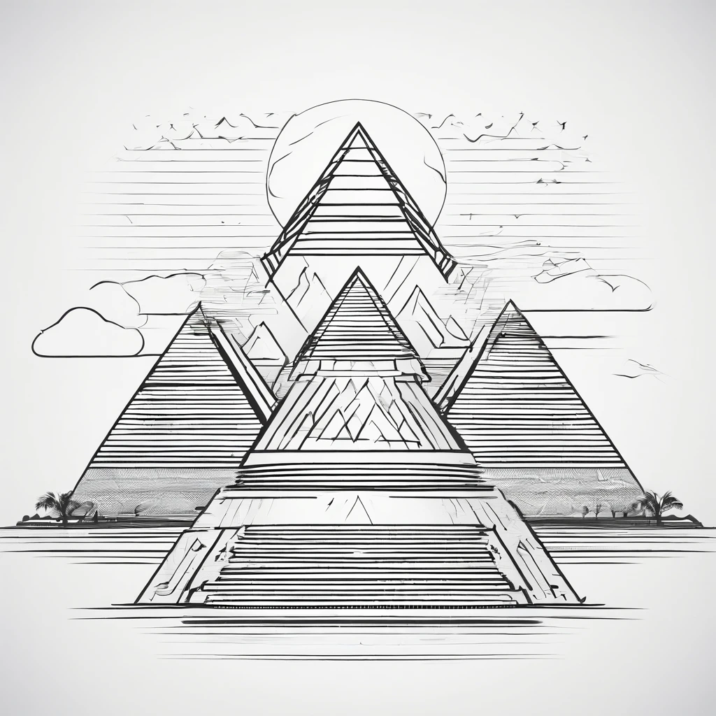 An Egyptian pyramid with another pyramid flying from the top