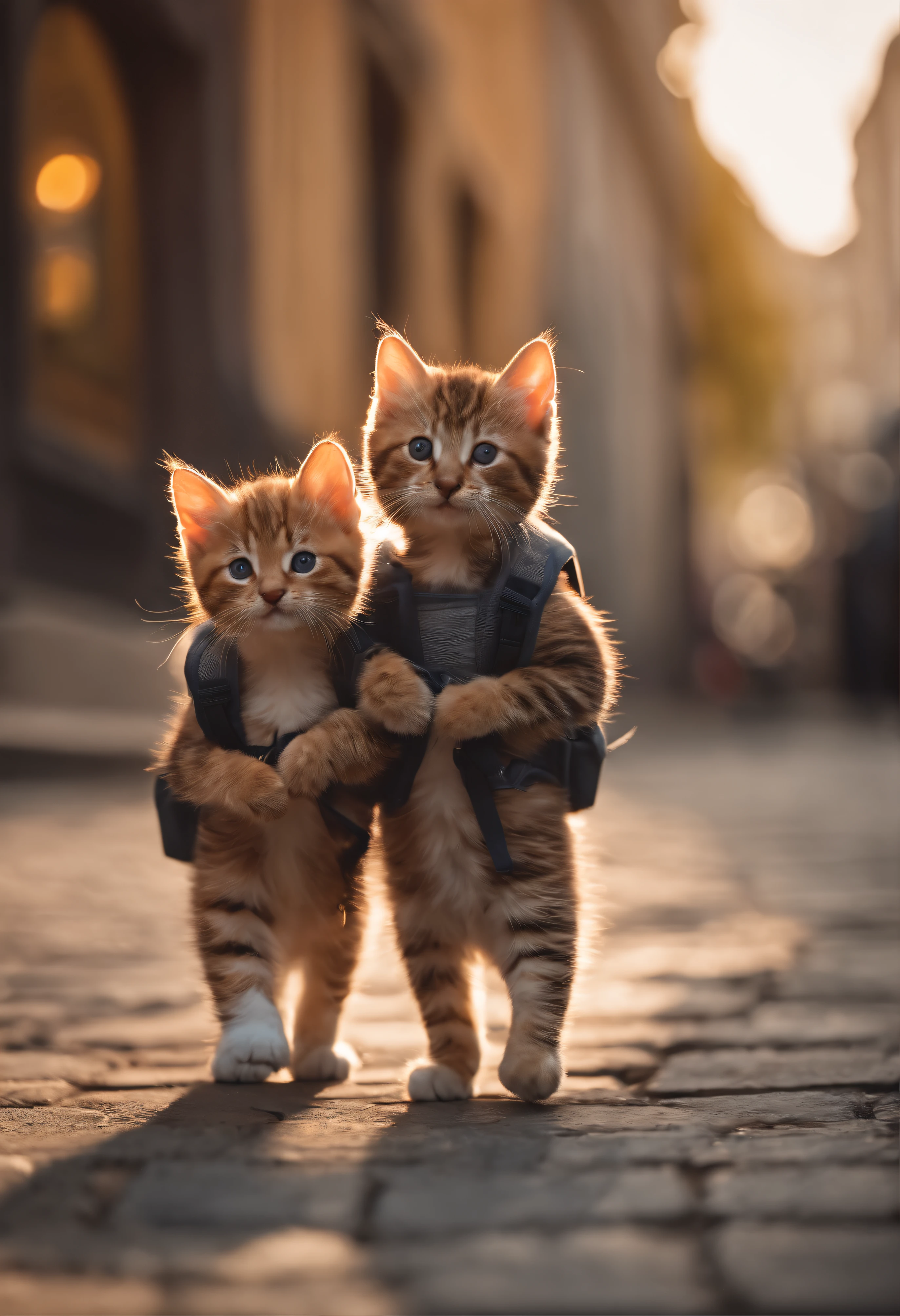 I have two little kittens, a cute little cat, cute kittens, Cutest, Incredibly cute, Adorable and cute, And cute and lovely. They are walking down the street with backpacks, Walking together, commute, Proudly walk down the street, And the cat is walking. They are cute in the style of 🍂 and 🍁, Adorable and cute, Cute and adorable, oh, nice and cute. They are known as real-life Tom and Jerry.