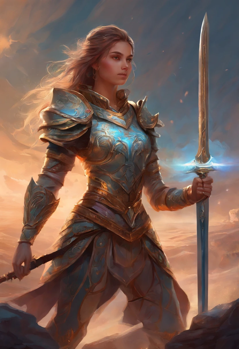 young brow skinned girl with armor and a sword