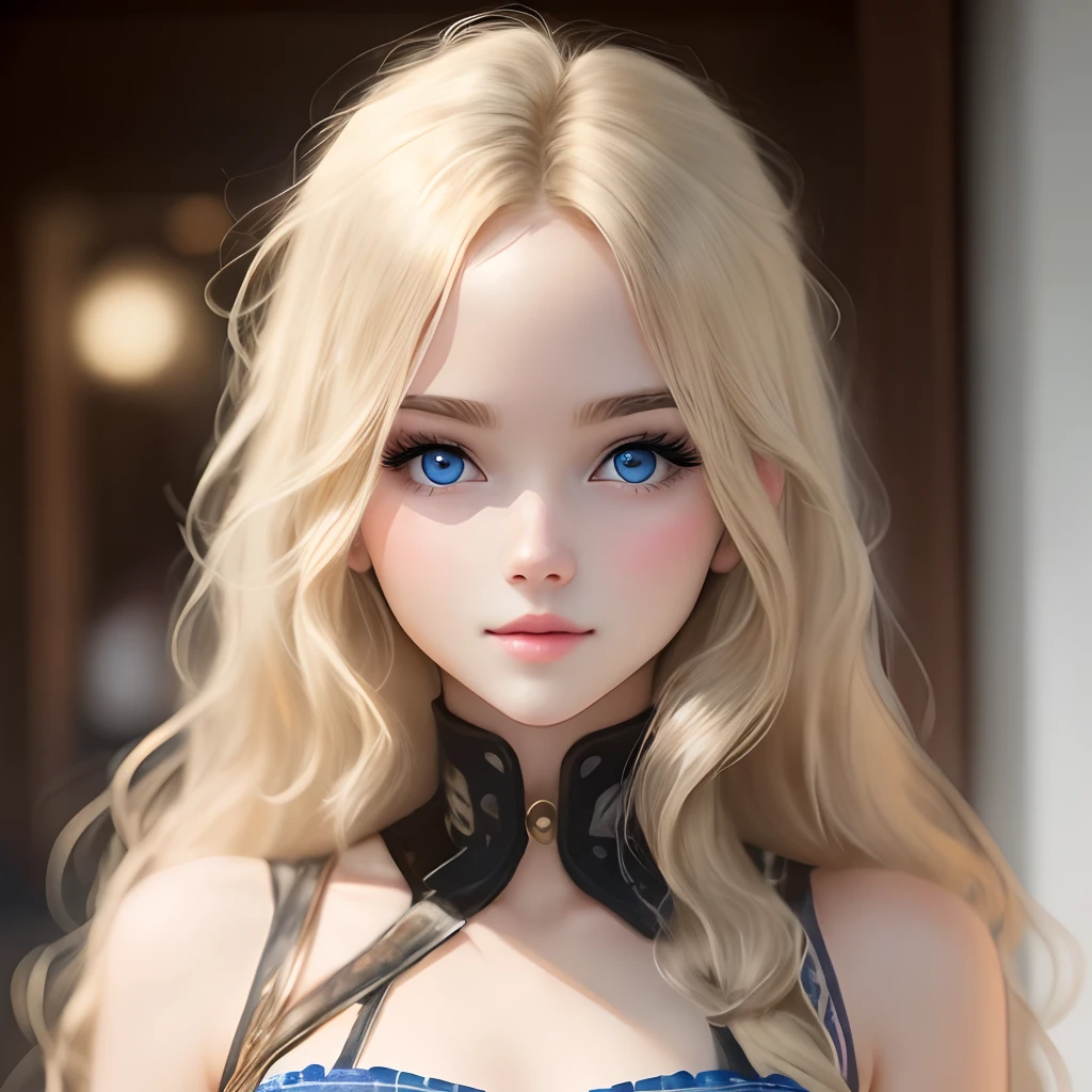 A close up of a doll with a blue dress and headphones - SeaArt AI