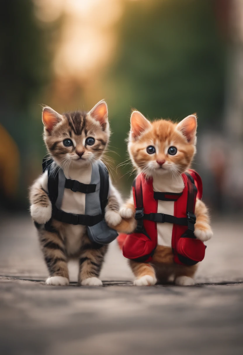 I have two kittens, a cute little cat, cute kittens, Cutest, Incredibly cute, Adorable and cute, And cute and lovely. They are walking down the street with backpacks, Walking together, commute, Proudly walk down the street, And the cat is walking. They are cute in the style of 🍂 and 🍁, Adorable and cute, Cute and adorable, oh, nice and cute. They are known as real-life Tom and Jerry.
