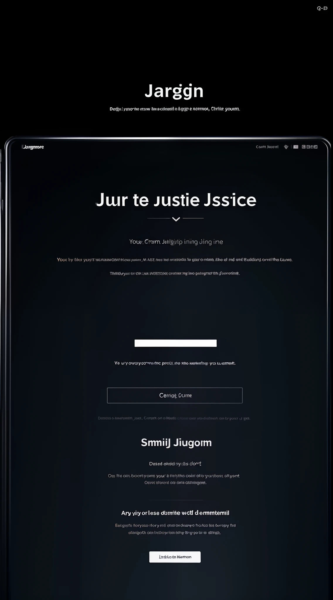 Create a Login Page For Law and Justice, dark theme, court room, username, email and password column , submit button, simple design , authentic, smart , judiciary system, no text written , Background.