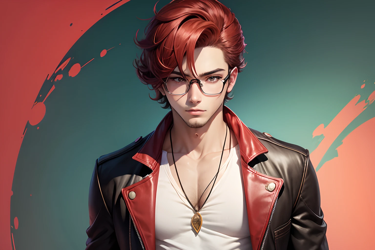 Homem estilo anime, com um brinco vermelho na orelha esquerda, cabelo curto, fundo png