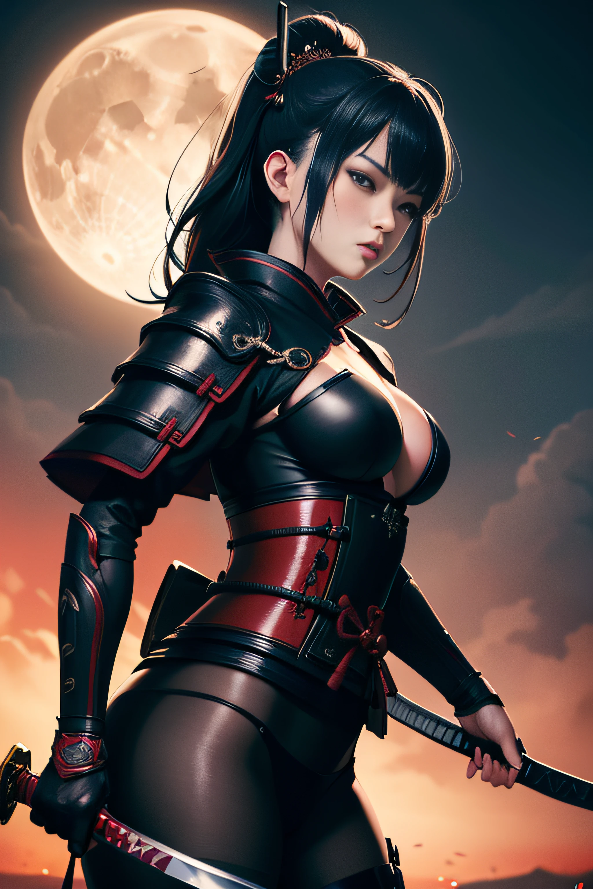 (Masterpiece, Best Quality), 8k Wallpaper, highly detailed, sexy female ronin, samurai, katana, japan, night, moonlight, vector style art, erotic, movie poster style, lettering.