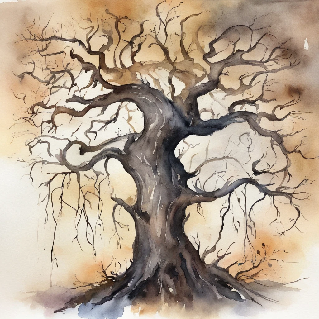 A dead tree is entangled in vines,Dark colors