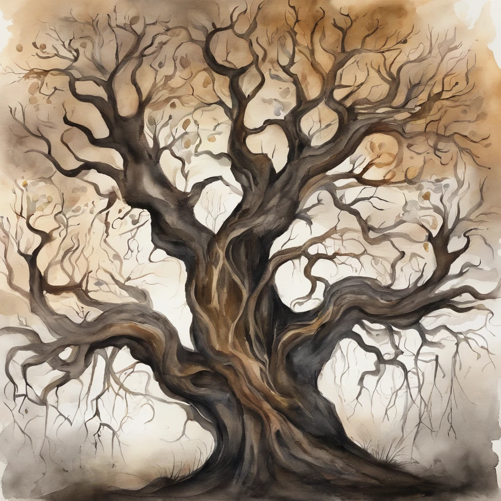 A dead tree is entangled in vines,Dark colors