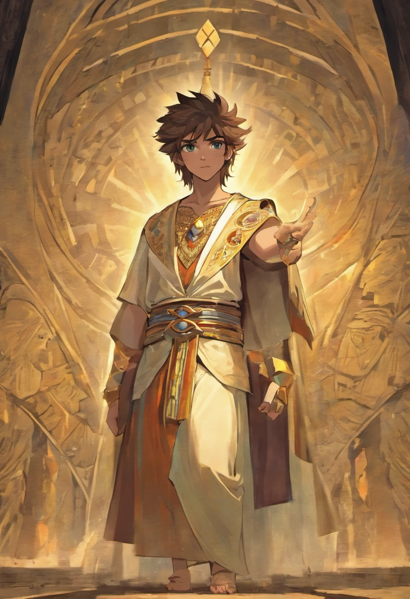 best quality, master part, 1menina Yunaka, um olho fechado, Sorrindo, detailed hands, StarCreate a detailed and engaging narrative of Joseph's story, the son of Jacob, Nos tempos antigos, with an emphasis on your challenges, triunfos e a jornada de sua vida. Highlight the trajectory of José since his youth, marked by prophetic dreams, even the adversities he faced, including the sale as a slave by the brothers themselves. Explore Joseph's experiences in Egypt, especially his rise and success as an administrator in Potiphar's household, highlighting the conflicts and temptations he faced;, como a investida da esposa de Potifar. Vividly describe the ups and downs that make up Joseph's life, including his unjust imprisonment and his interpretation of dreams. Highlight the surprising turn in Joseph's life, his promotion to a prominent position in Egypt and his ability to interpret Pharaoh's dreams. Conclude the story with Joseph's emotional reunion with his brothers and his rise to power, demonstrating the redemption and wisdom that characterized his journey.