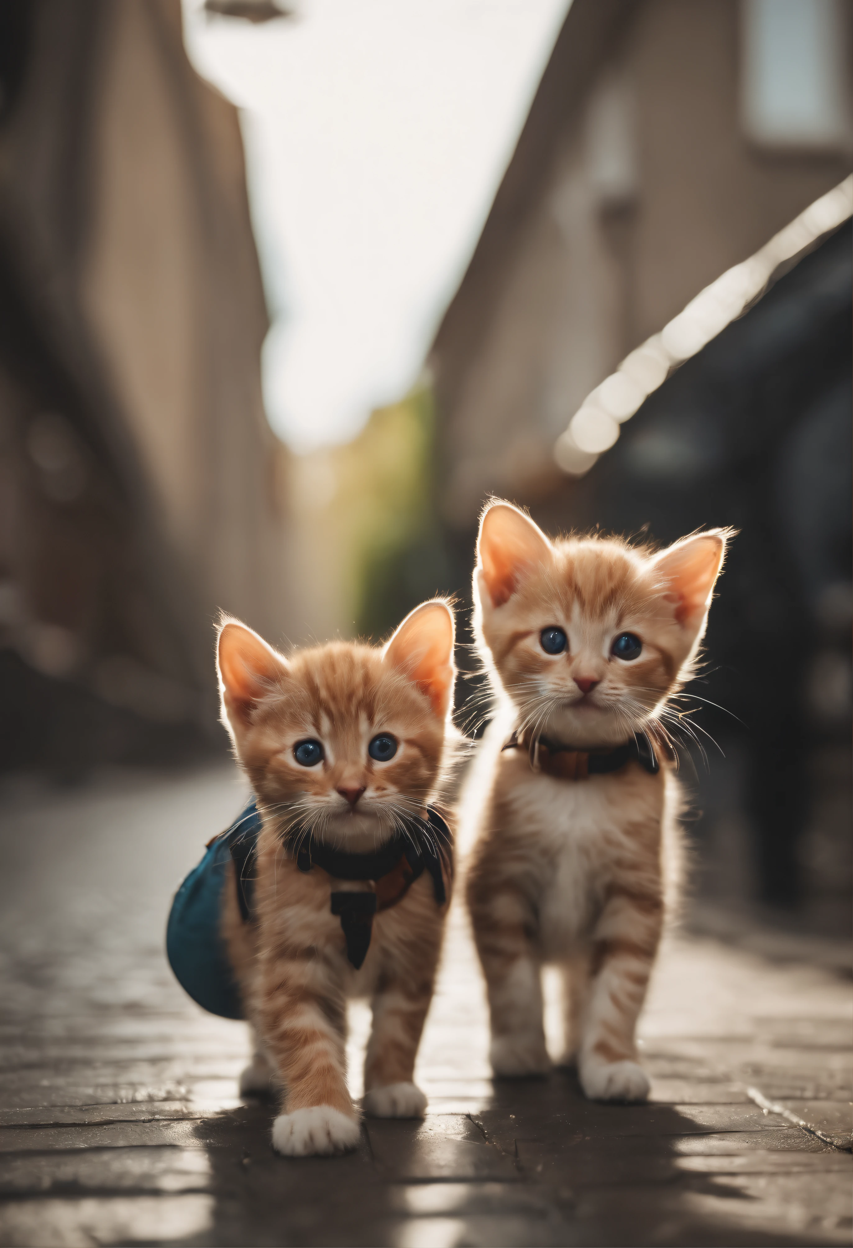 I have two  kittens, a cute little cat, cute kittens, Cutest, Incredibly cute, Adorable and cute, And cute and lovely. They are walking down the street with backpacks, Walking together, commute, Proudly walk down the street, And the cat is walking. They are cute in the style of 🍂 and 🍁, Adorable and cute, Cute and adorable, oh, nice and cute. They are known as real-life Tom and Jerry.