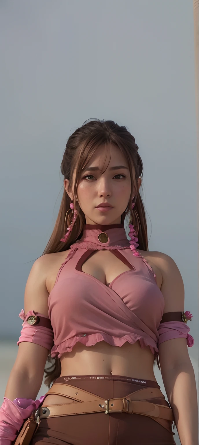 a close up of a woman in a pink top and brown pants, 8k portrait render, close up character, female character, character close up, photorealistic anime girl render, character close-up, 8 k character details, with very highly detailed face, as a character in tekken, highly detailed character, 8k highly detailed face, [ 4 k photorealism ]