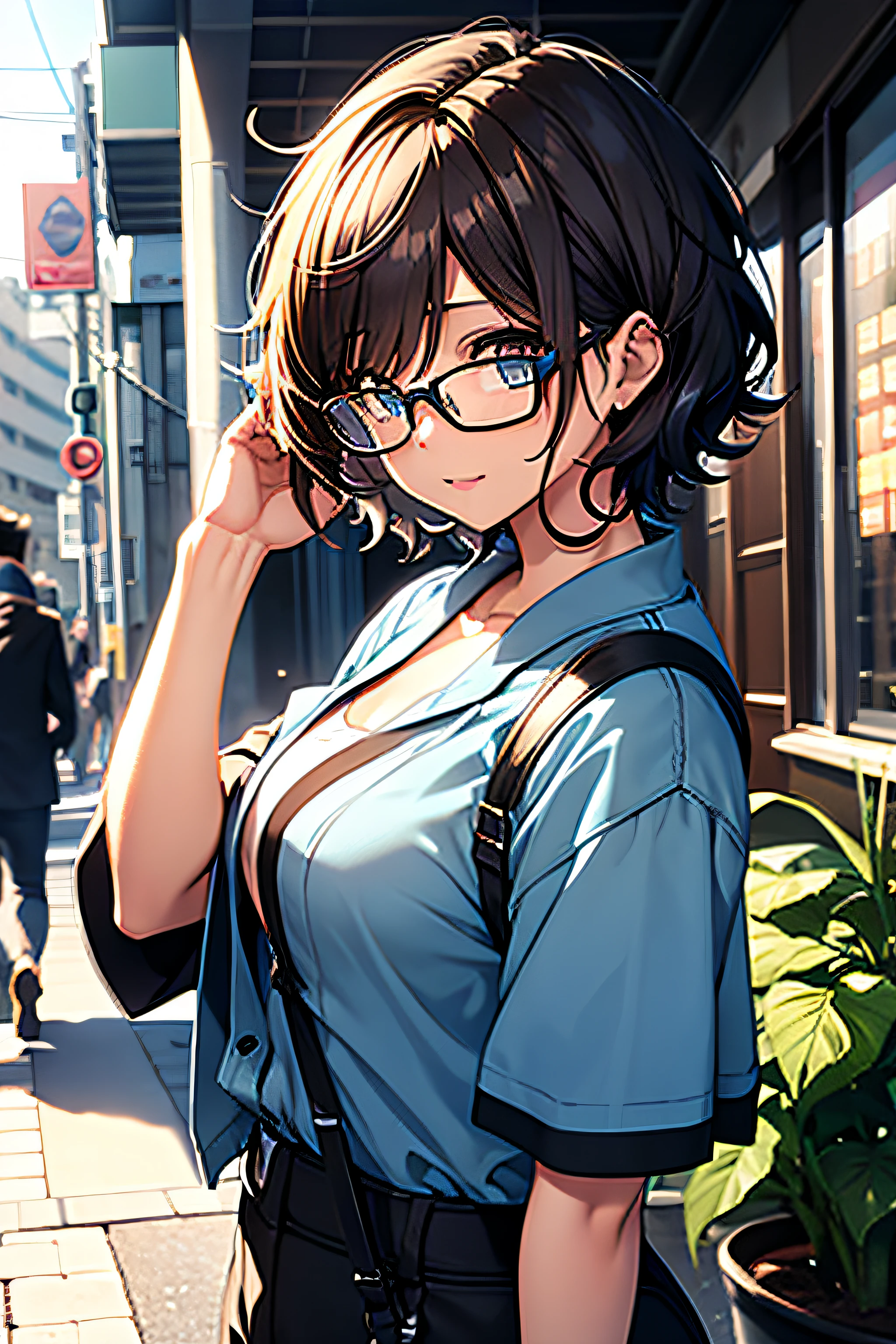 Black Short Curly Hair, Blue Glasses, Brown Eyes, Iruma Suzuki, Solo