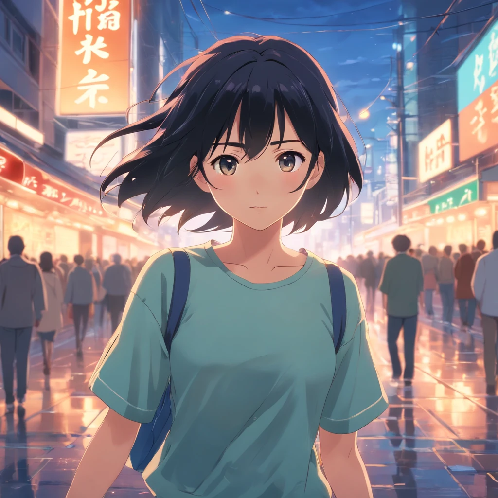 Masterpiece, Best quality, cinematic Film still from, 1 adolescent female, frontage， Black hair, dancing，The background of the details， Bright, Dark and eerie environment，A ray of light