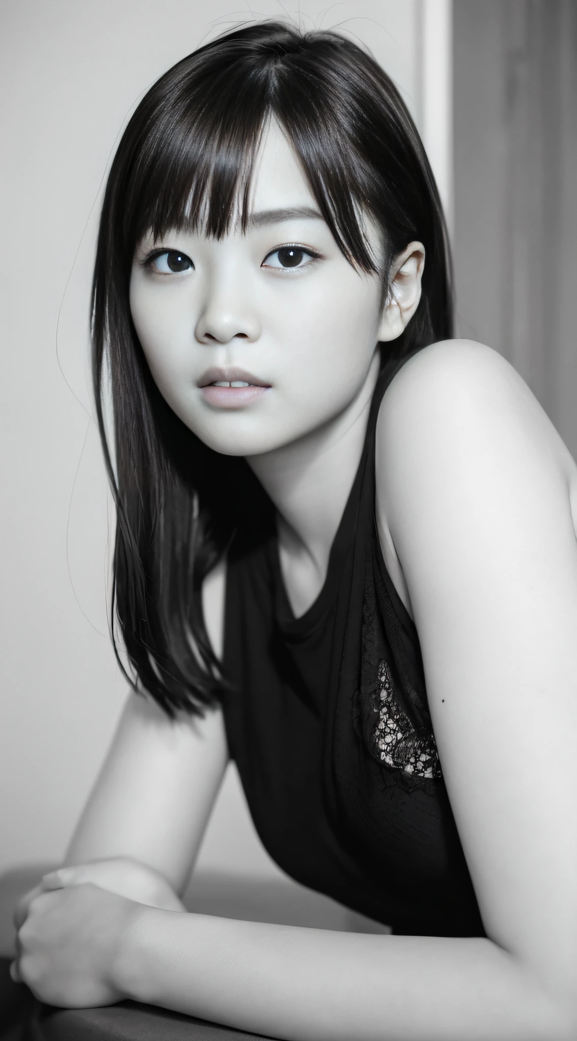 (Raw photography、top-quality)、(realisitic、Photorealsitic:1.3)、​masterpiece、extremely delicate and beautiful、A highly detailed、Unity、8K、astonishing、Detailed detail、ultra-detailliert、hight resolution、absurderes、foco nítido、Cinematic lighting、Clean clothing、Detailed finger、1人、(ulzzang -6500-v1.1: 0.6)、(realistic skin textures)、Depth of subject、Film grain、Ilford HP5、