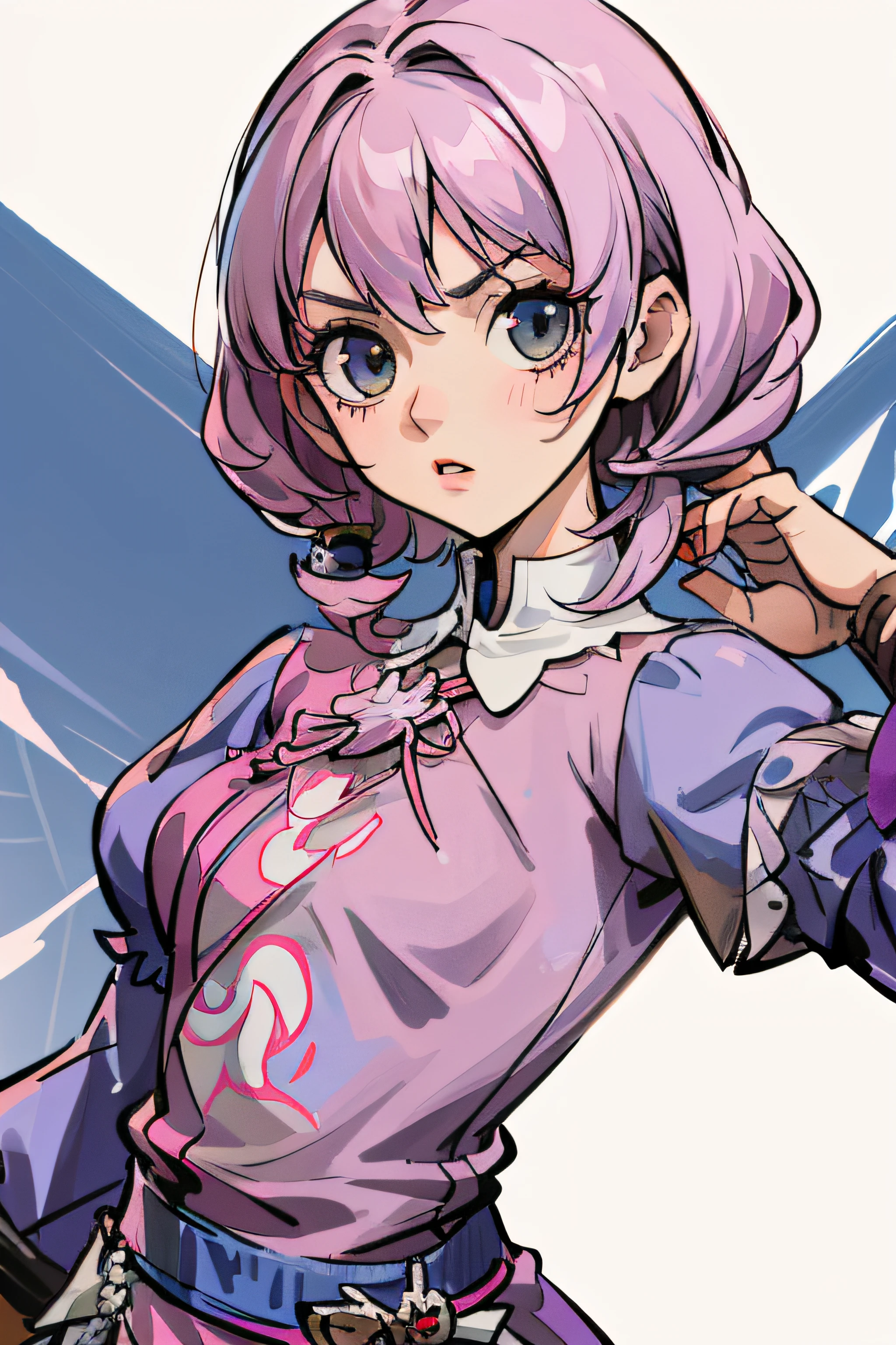 Alisa bosconovitch, olhos azuis, cabelo Rosa, cabelo curto, camisa preta, middlebreasts, tekken
