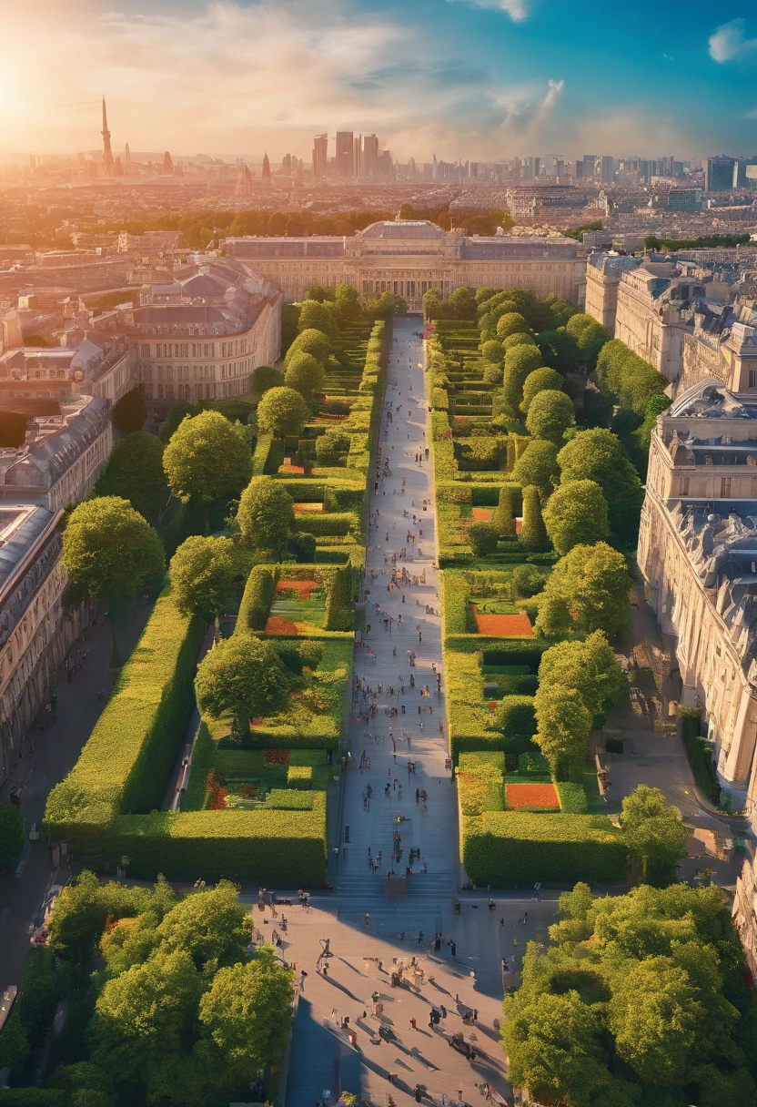 A futuristic world controlled by artificial intelligence with very realistic 8K photos,There was a Gothic church in Ligushi,Now it has collapsed,It's still a sight。Less than hundreds of steps from the ruins,Monsieur de Rainer owns an ancient castle。The castle has four towers and a garden,The layout resembles the gardens of the Tuileries Palace。The sides are covered with boxwood,The trail winds through it,Lined with chestnut trees pruned twice a year。There is also a plot of land nearby,Planted with apple trees,It is available for visitors to rest。There are also eight to ten walnut trees at the end of the orchard,Pavilion canopy,The branches and leaves are tall,It can reach a height of about 80 feet。