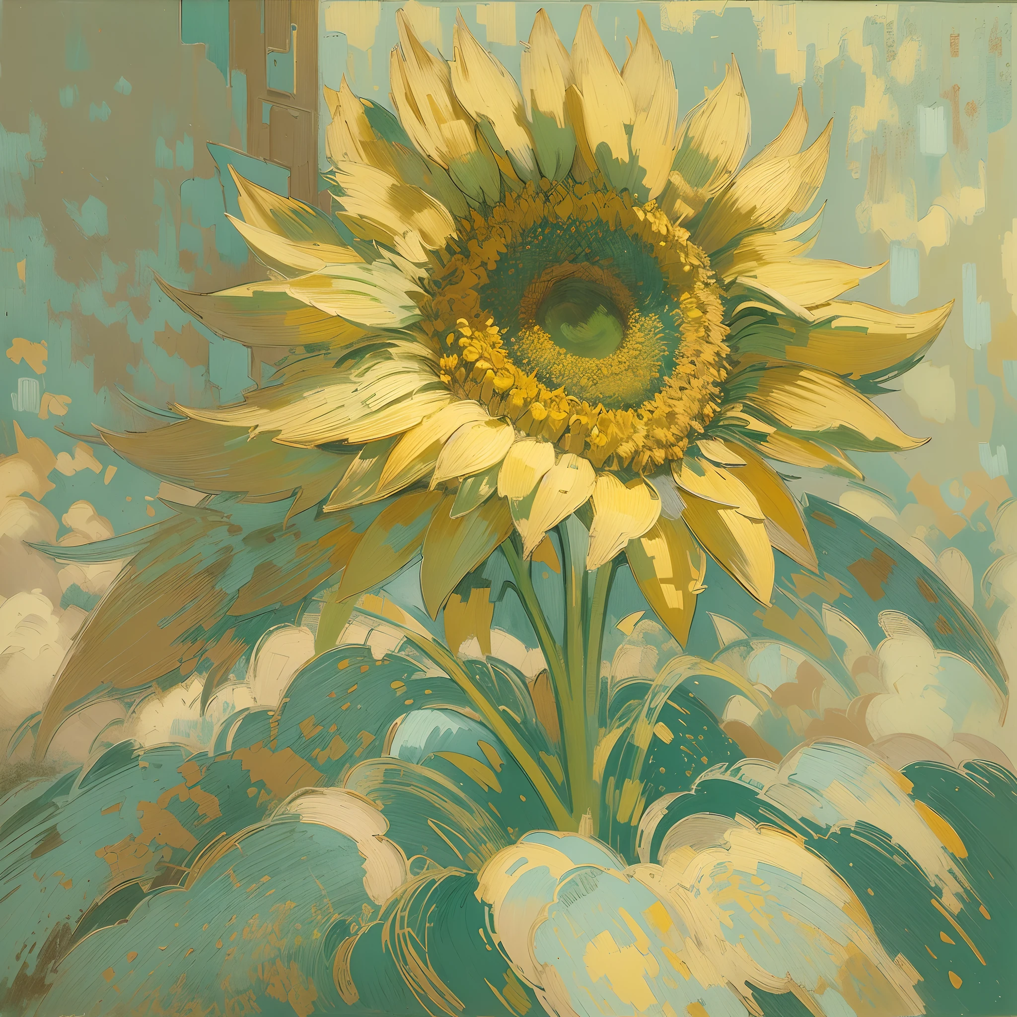 ((1980s anime)), a beautiful sunflower, impressionism)), ((post-impressionism style)), ((van gogh style)), muted pastel colors, dynamic shadow