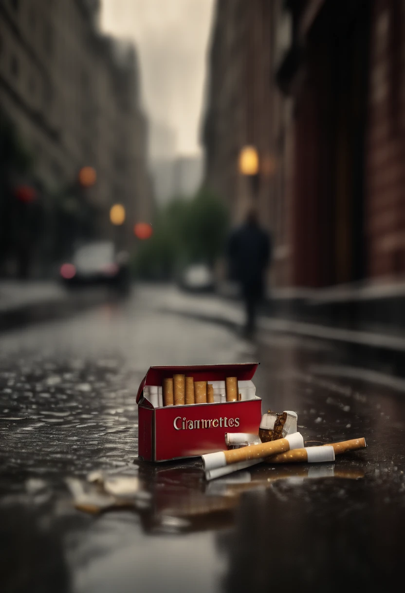Make me a painting style ashtray with cigars, coins and blood inside