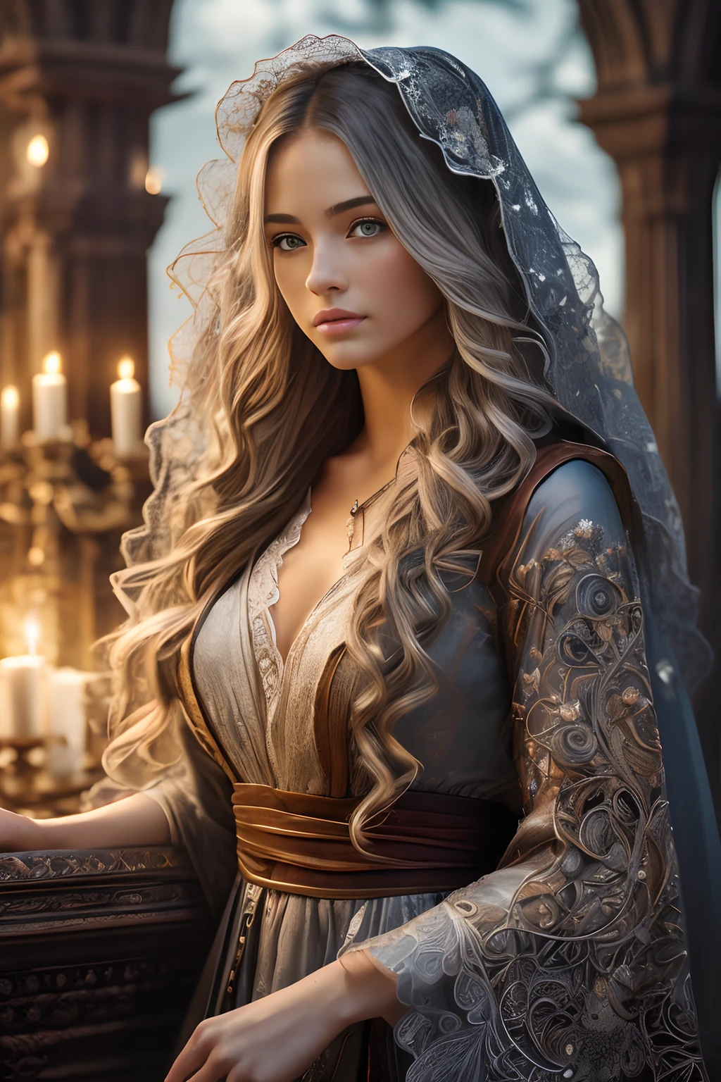 photorealistic, 35mm, intricate details, hdr, intricate details, hyperdetailed, natural skin texture, hyperrealism, sharp, 1 girl, adult (elven:0.7) woman, freckles, grey eyes, chestnut layered hair, portrait, looking down, solo, half shot, detailed background, shouldered hood, witch, alchemist, magical atmosphere, hair flowing in the wind, red trimmed light colored clothes, whirlwind of swirling magic spell in the air, dark magic, (style-swirlmagic:0.8), floating particles, desolate battlefield background, backlighting, (((masterpiece))), (((masterwork))), ((top quality)), ((best quality)), ((highest quality)), ((highest fidelity)), ((highest resolution)), ((highres)), ((highest detail)), ((highly detailed)), ((hyper-detailed)), (((detail enhancement))), ((deeply detailed)), ((8k resolution)), awe inspiring, breathtaking, uhd, hdr, fhd, 8k, 16k, 32k, 64k, meticulous, intricate, intimate, nuanced, (((the most beautiful images in existence))), (((the most beautiful artwork in the world))), (raw photo, film grain), caustics, subsurface scattering, reflections,(best quality), ((Hyper detailed)), ((High detail)), ((Exquisite detail)), (1 girl), (solo), (cowboy shot), (looking at viewer),((outside)), (((antique))), ((palace)), ((garden)), ((fountain)), (flower), ((mature female)),((victorian dress)), ((medium breasts)), ((bonnet)), (long hair), hinata/(boruto/), dark blue hair, detailed lips