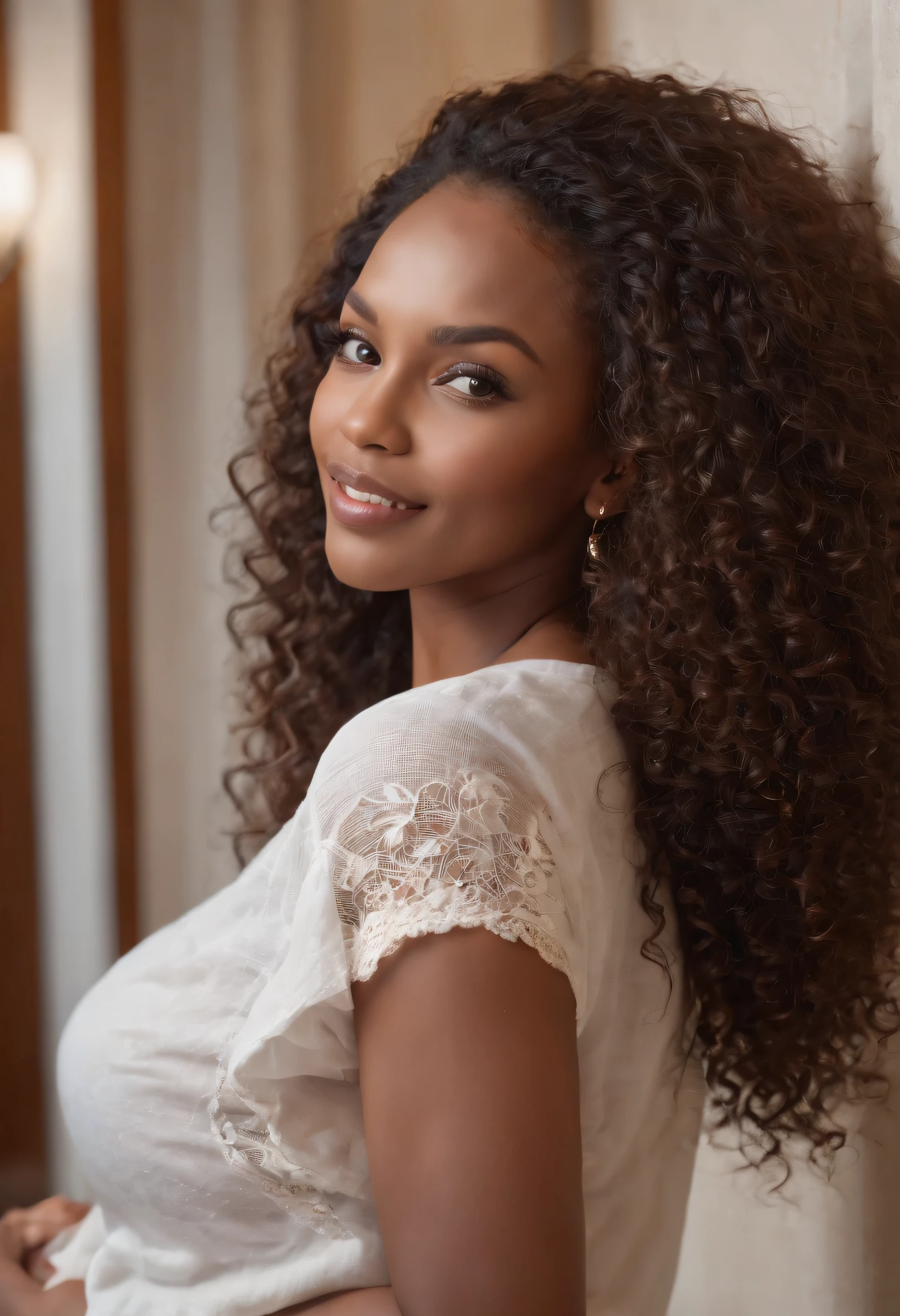 ((Peau claire africaine, Métis ebony skin)), ((Its beauty is undeniable)), ((Excited cute face)), ((Hyper-detailed perfect eyes,)), ((Seductive pose in a chic hotel room)), (), (), ((Tight mesh shirt, shorts courts sexy)), ((Afro African long curly,)), ((Revealing belly)), ((debout, vue de face)), ((toucher ses propres jambes dans une pose sexy)), ((dehors, Ville publique)), Sharp Focus CGI, smiling, photoreallistic, High detail, Realstic, Masterpiece, Best quality, Hdr, High quality, high-definition, Extremely detailed, 8k wallpaper, Intricate details, 8K UHD, Full-HD, (photo realist:1.2), contraste, intense illumination, lighting cinematic, natural lighting, hard light, contre-jour, Illumination globale, occlusion ambiante