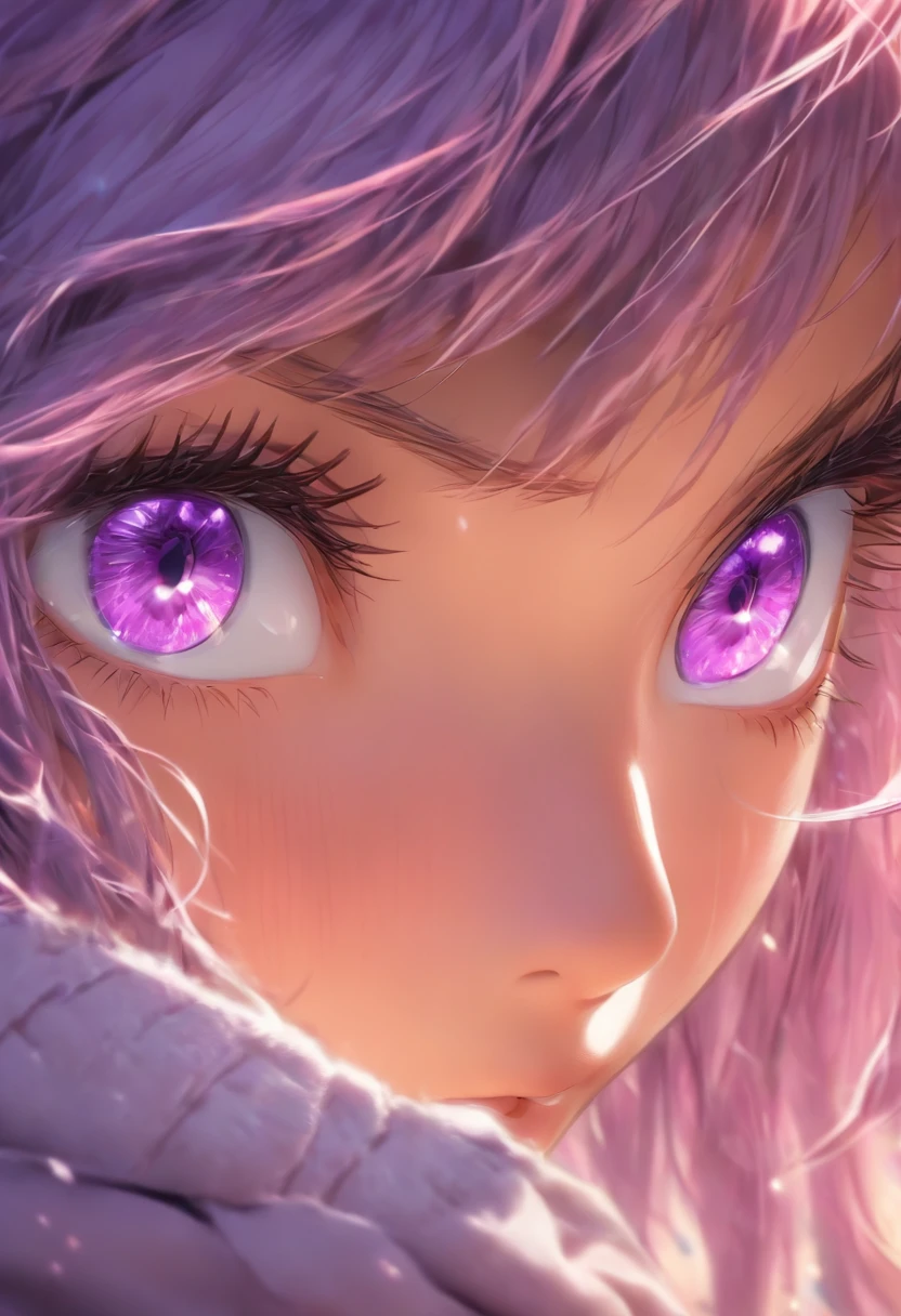 (purple colored pupil), Top quality, Masterpiece, high resolution, 8K, Hoodie and anime style girl, One girl, detailed line art,  Digital enhancement, Close up, Anime core, Flowing fabric，rot，torogao，Various expressions，The expression of peace eyes