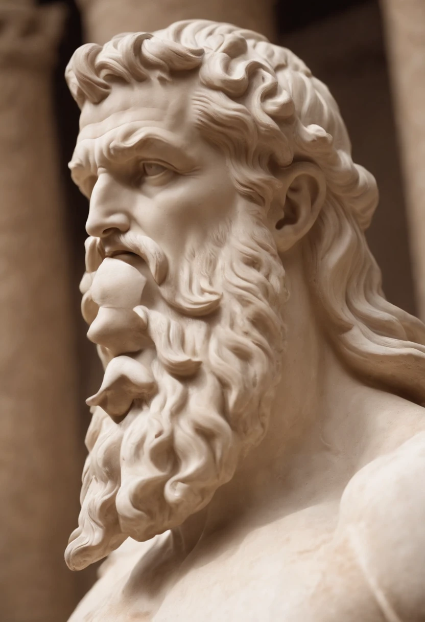 Zeus ruler of other Greek gods
which is the Greek historical status with
Muscles of the Hercules profile
Cinematic 8K and dark background