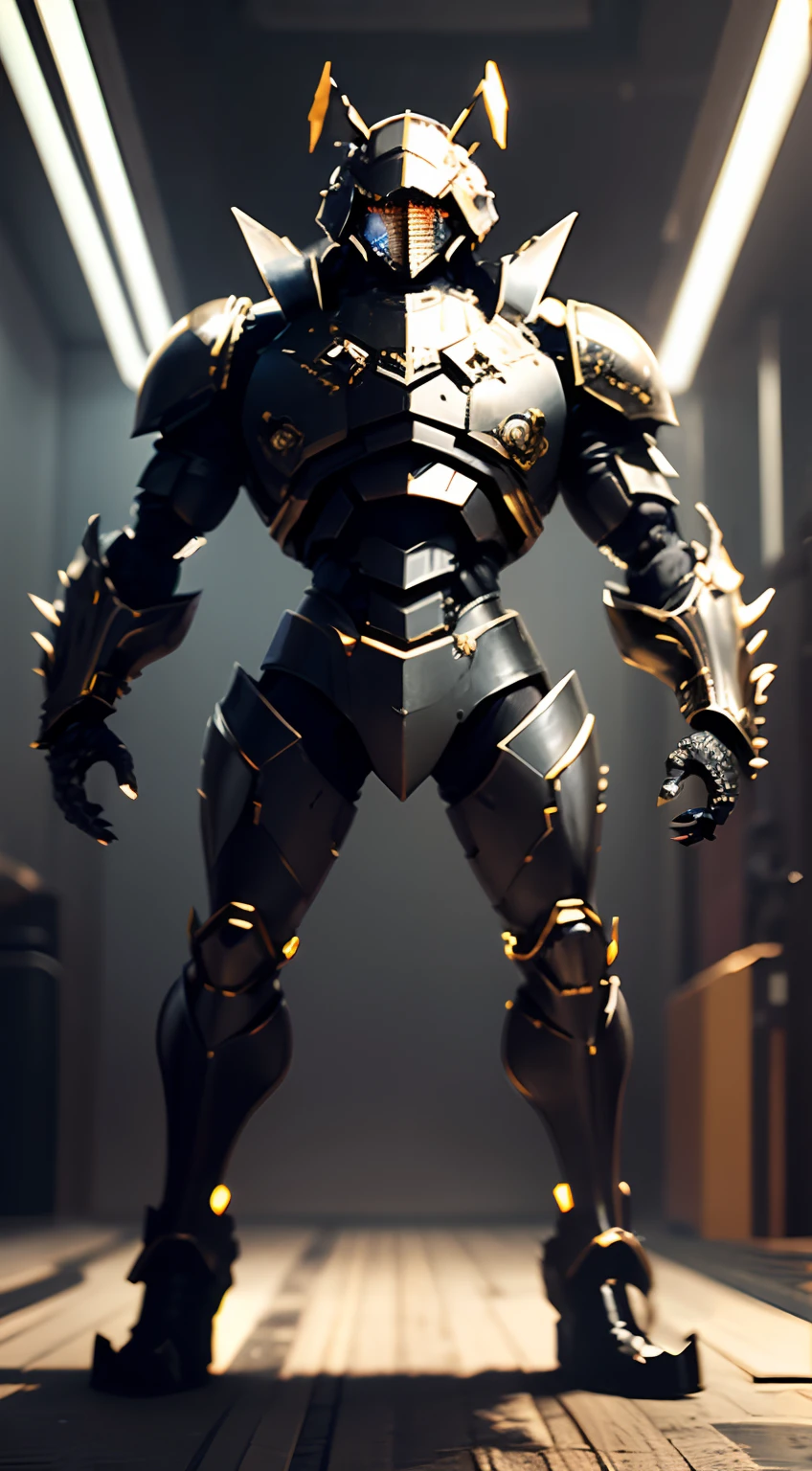maximum quality, Dramatic lighting, menacing pose, fierce expression, epic atmosphere, (((cockroach head shaped helmet))), (((full body shot))),a cockroach made out of metal, cyborg, cyberpunk style, clockwork, ((intricate details)), hdr, ((intricate details, hyperdetailed)), incandescent light, cinematic shot, vignette, bokeh effect beckground, (canines), (full body shot).