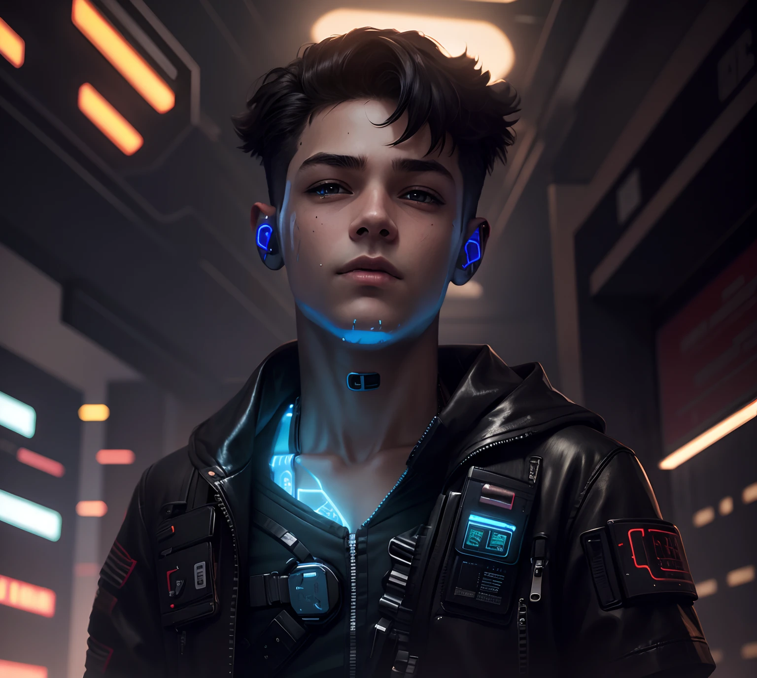 A boy, in cyberpunk costume