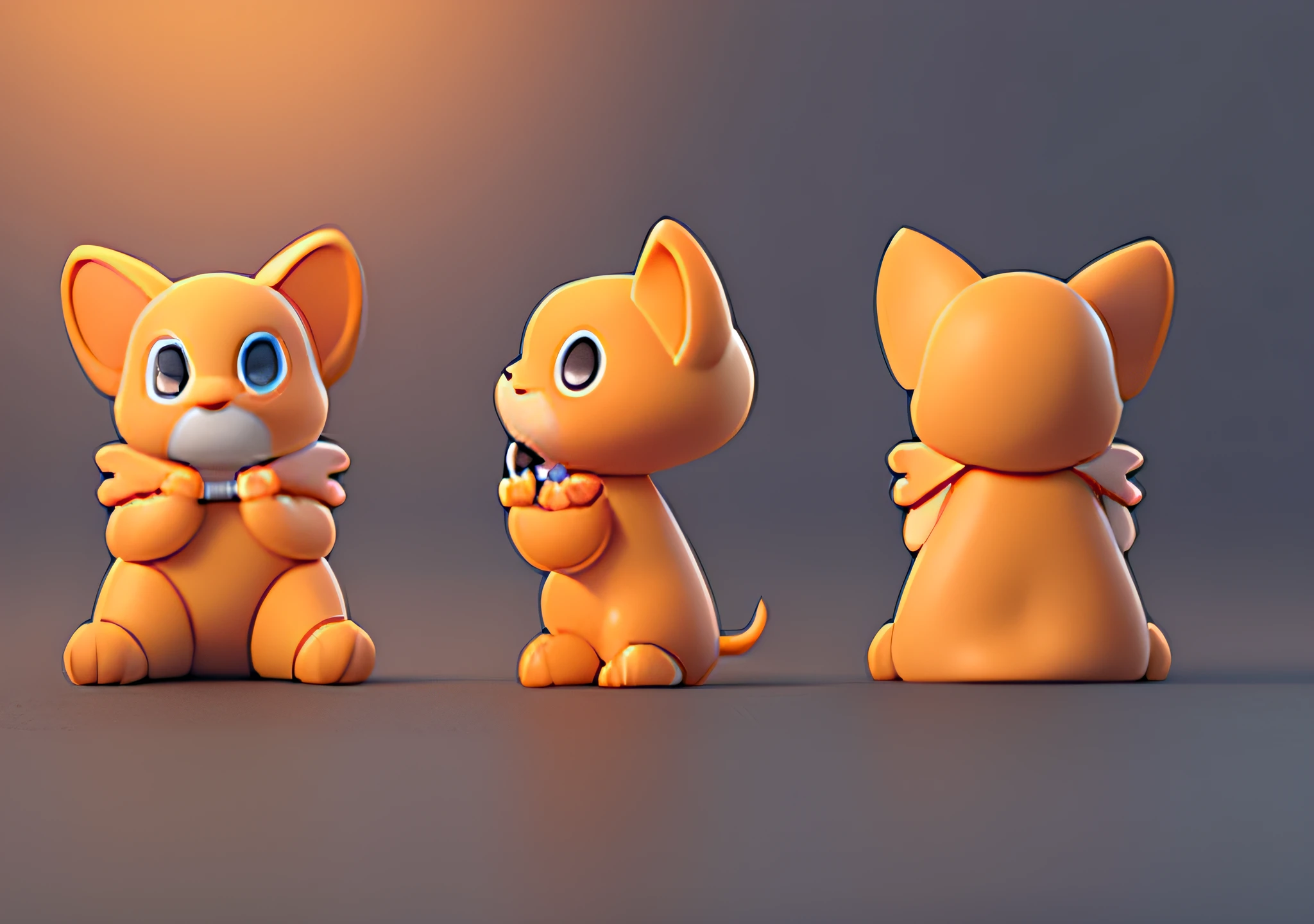 Cartoon three views，Orange colors，There are bones in the mouth, Animated character design,an animated character, Cute cartoon character, high quality character design,C4D，solid color backdrop，kawaii，by Pixar，3Drenderingof，blender，OC renderer，3Drenderingof，oc rendered，8K，soft focus，Fine glossy super detail --ar 3：6 50 --q 2 --niji 5 --Style expression --s 2