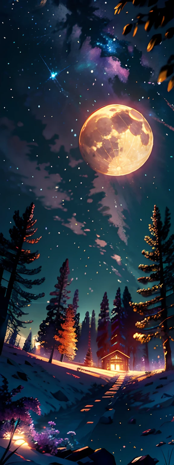 Expansive landscape photograph, (view from below with a view of the sky and the wilderness below), dying optimus prime in a flower field looking up, (full moon: 1.2), (shooting star: 0.9), (nebula: 1.3), distant mountain, tree break production art, (warm light source: 1.2), (firefly: 1.2), lamp, purple and orange, intricate detail, volume lighting BREAK (masterpiece: 1.2), (highest quality ), 4k, ultra-detailed, (dynamic configuration: 1.4), highly detailed and colorful details (iridescent: 1.2), (sparkling lighting, atmospheric lighting), dreamy, magical, (solo: 1.2),broke optimus prime, dying optimus prime, transformers