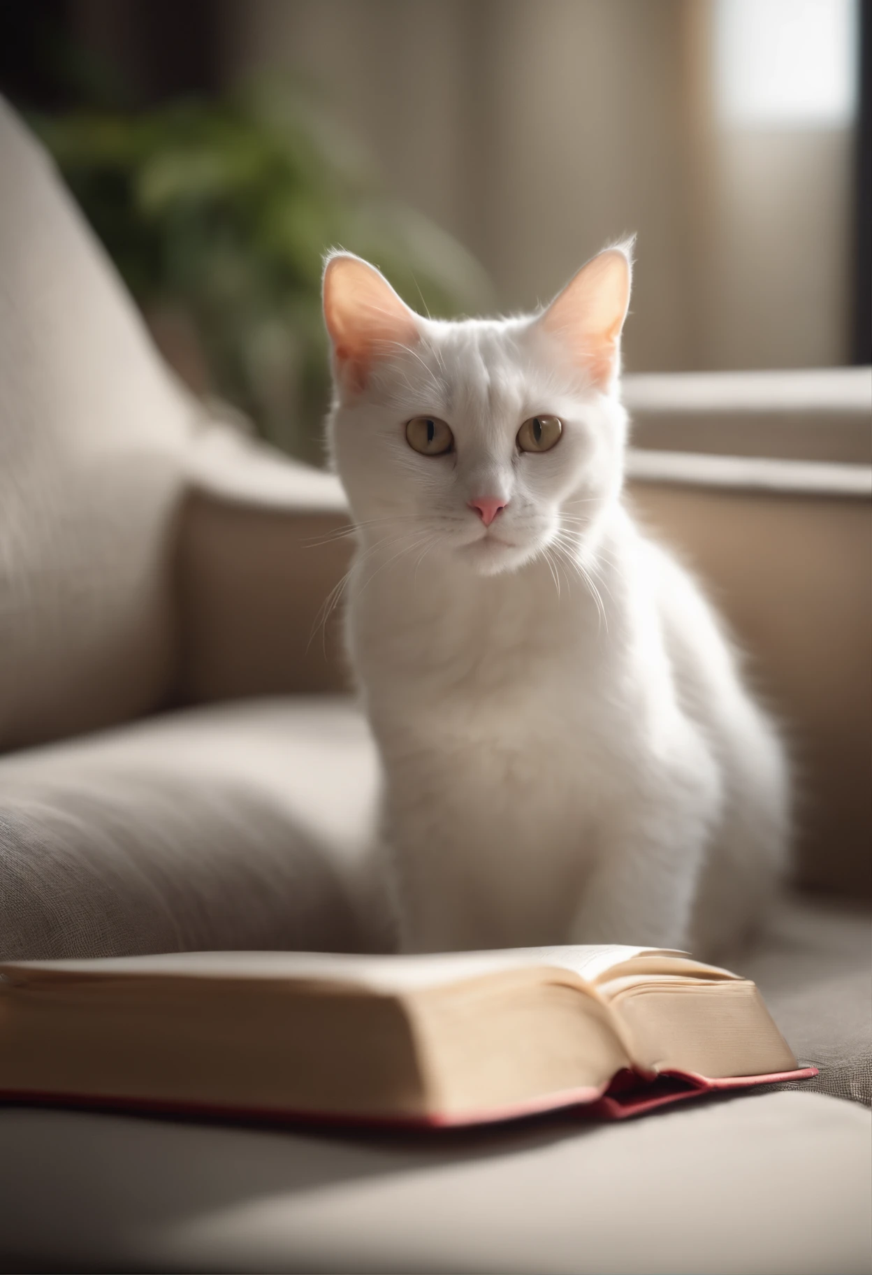 there is a cat on it, a cute little cat, The cutest kitten in history, Very beautiful and cute girl cat, Lewd and excited white cat, a cute little cat, Intelligent cat, an anthro cat, funny cat, cute kittens, And a sad cat. They read books on the couch、Sitting on a chair. They are relaxing after a hard day. They are wearing pajamas.