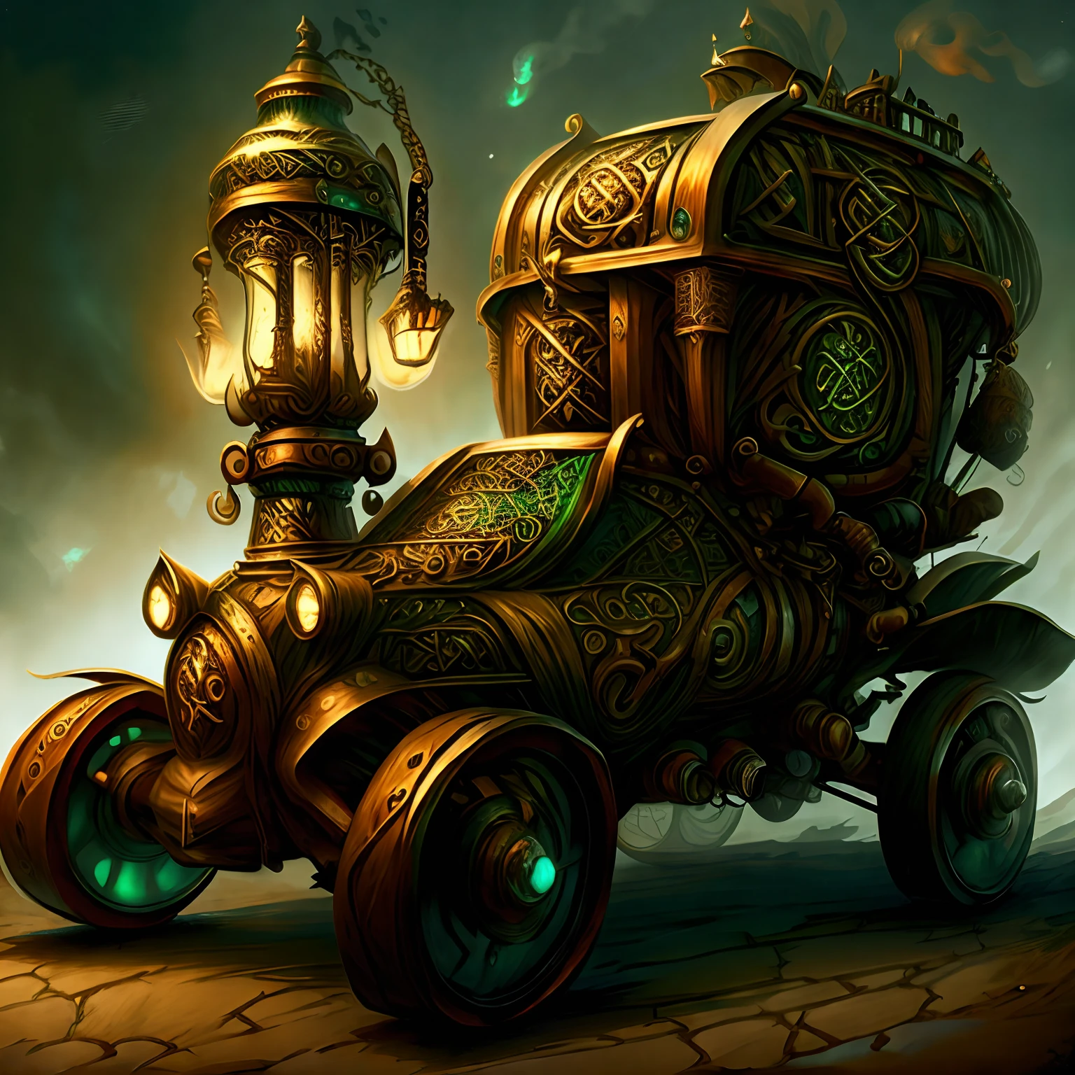 Model
RPG
CeltPunkAI, GasLampFantasyAI ,An unusual carriage stands on the road , Her wheels are visible , Front light.