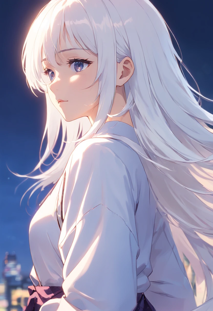 Masterpiece, Highest quality, Solo , (Perfect face:1.1), (High detail:1.1), Dramatic, (1人), Pale skin, (Long pure white hair:1.4), White eyes, Otto Sepalainen, Solo, Long hair, white luxury suit, covered navel, snob, albino, pouty lips, Devil magician, voluminetric lighting, Detailed eyes, Cinematic lighting, ultra - detailed, intricately details, overwhelmingly pixel perfect, rosette, Fashion, Seductive pose, Balenciaga style on the side