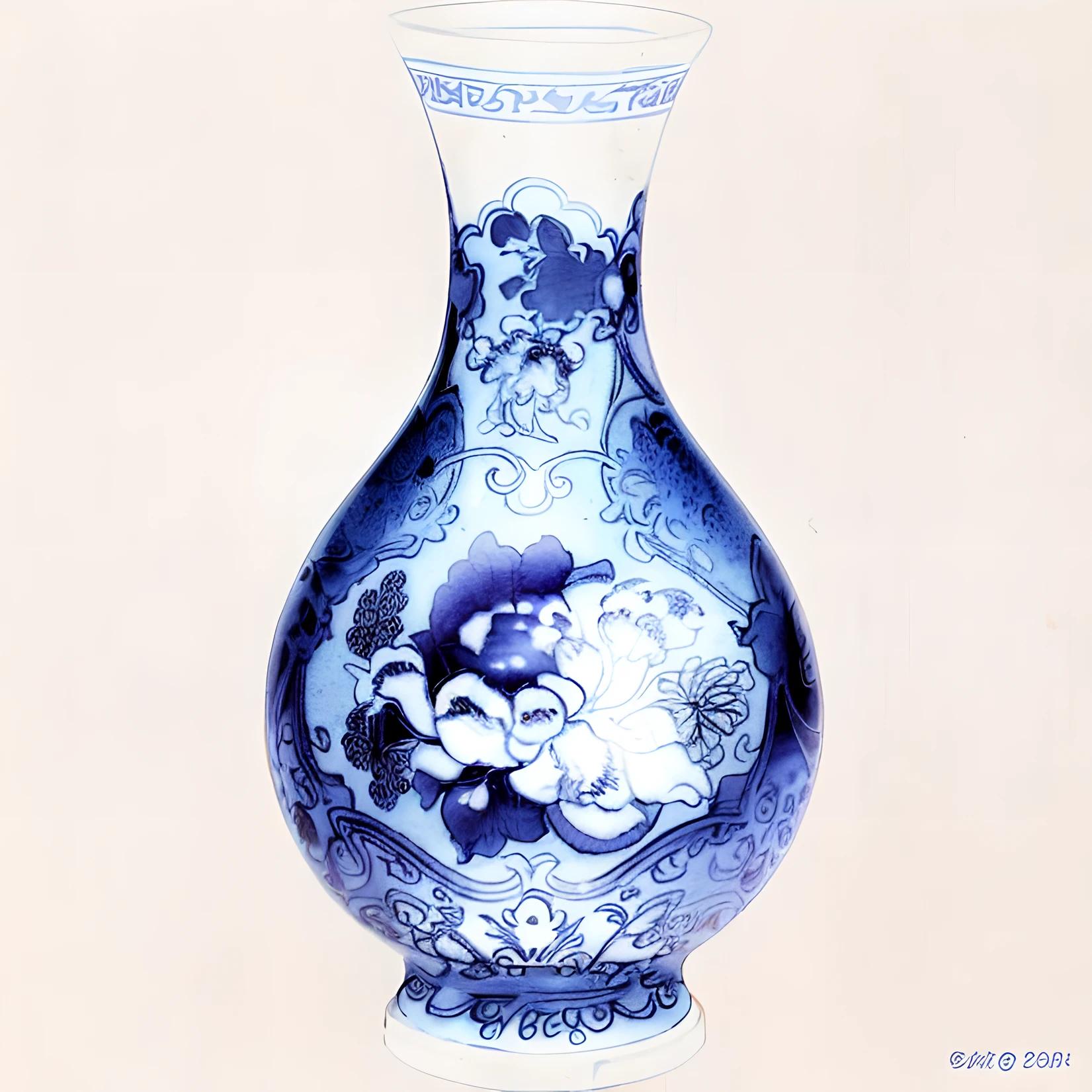 Close-up of the vase,It has a blue and white design on it, style of chinese vase, vases, ancient china art style, Chinese art, chinese blue and white porcelain, Traditional Chinese art, ancient chinese ornate, chinoiserie pattern, chinese brush pen illustration, i dream of a vase flowers, Chinese painting style, Chinese traditional, japanese vase, traditional drawing style