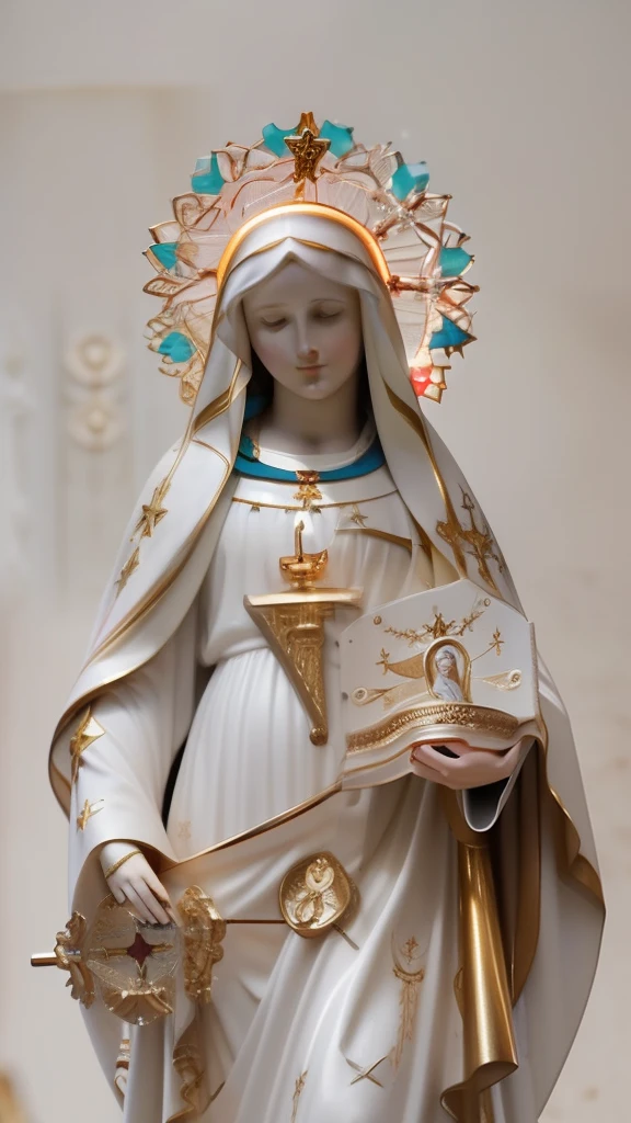 (((Blessed Virgin Mary of Mount Carmel))) Luminoso, en estilo similar al del artista WILLIAM ADOLPHE BOUGUEREAU, obra maestra, (La mejor calidad: 1.2), (super fine: 1.2), illustration, (extremadamente delicado y hermoso: 1.2), movie angle, flotante, (Hermoso ojo de detalle: 1.1), (detalle luz: 1.1), Movie Lights, Cielo delicado, ojos azules, (Cola de caballo alta: 1.1), capa, ojuelos, cielo estrellado, (light particles: 1.1) dibujo, flor. (obra maestra), (La mejor calidad), (fotorrealista:1.3), 8k, Textura detallada de la piel, Textura detallada de la tela, hermosa cara detallada, Detalles intrincados, ultra detallado (cuerpo de cuerpo entero:1.2)