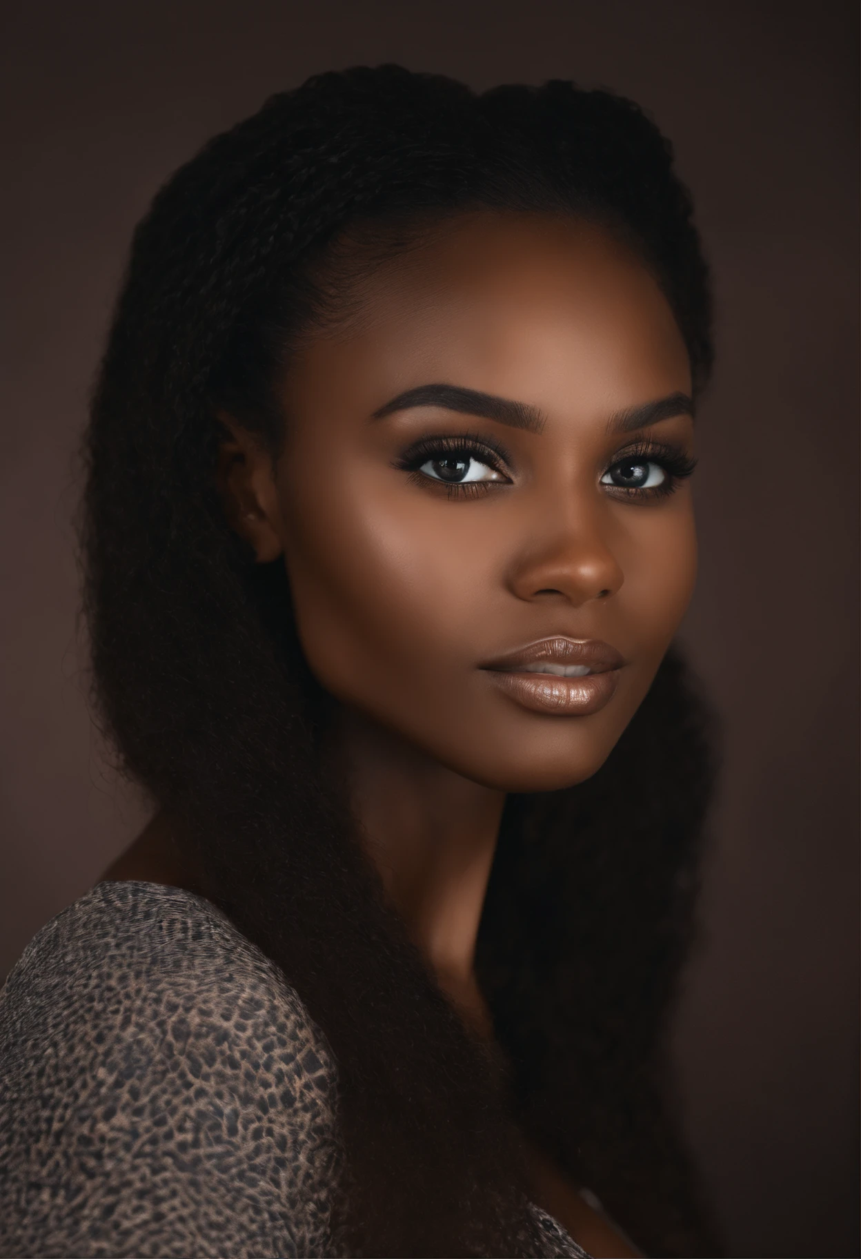 Femme africaine, fille sexy aux yeux bruns, ultra realist, Meticulously detailed, Portrait jasmine grant, cheveux bruns et noir et grands yeux, selfie of a young woman, Yeux de chambre, sans maquillage, maquillage naturel, looking straight at camera, Visage avec Artgram, Maquillage subtil, Superbe photo du corps entier, Medium to large bust