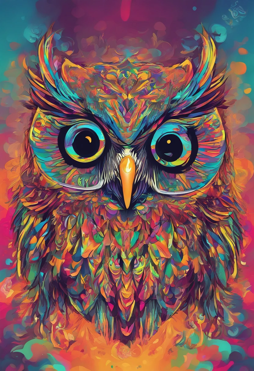 A trippy image of an owl in style of lsd