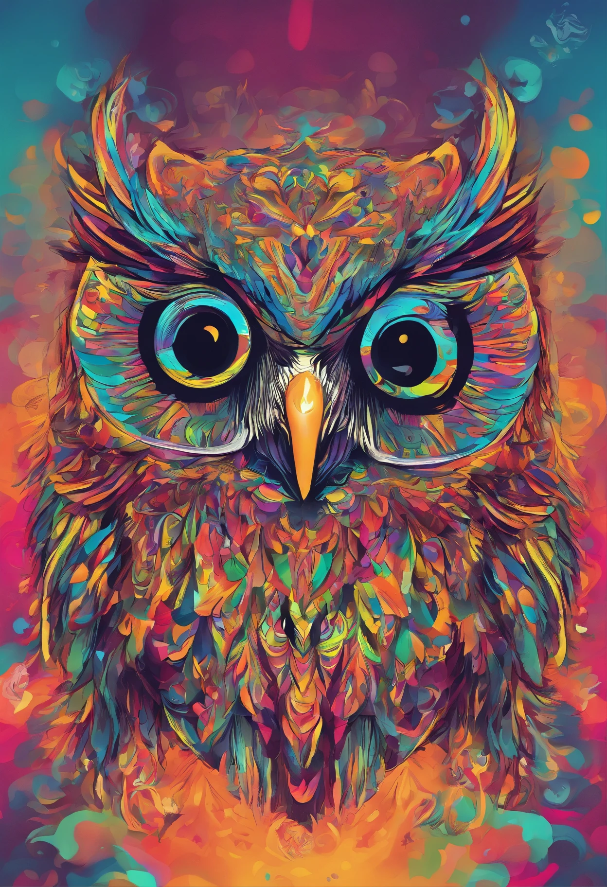 A trippy image of an owl in style of lsd