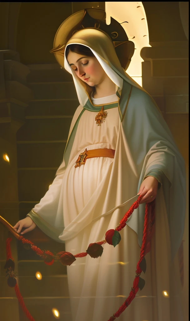 (((Blessed Virgin Mary of Mount Carmel))) Luminoso, en estilo similar al del artista WILLIAM ADOLPHE BOUGUEREAU, obra maestra, (La mejor calidad: 1.2), (super fine: 1.2), illustration, (extremadamente delicado y hermoso: 1.2), movie angle, flotante, (Hermoso ojo de detalle: 1.1), (detalle luz: 1.1), Movie Lights, Cielo delicado, ojos azules, (Cola de caballo alta: 1.1), capa, ojuelos, cielo estrellado, (light particles: 1.1) dibujo, flor. (obra maestra), (La mejor calidad), (fotorrealista:1.3), 8k, Textura detallada de la piel, Textura detallada de la tela, hermosa cara detallada, Detalles intrincados, ultra detallado (cuerpo de cuerpo entero:1.2)