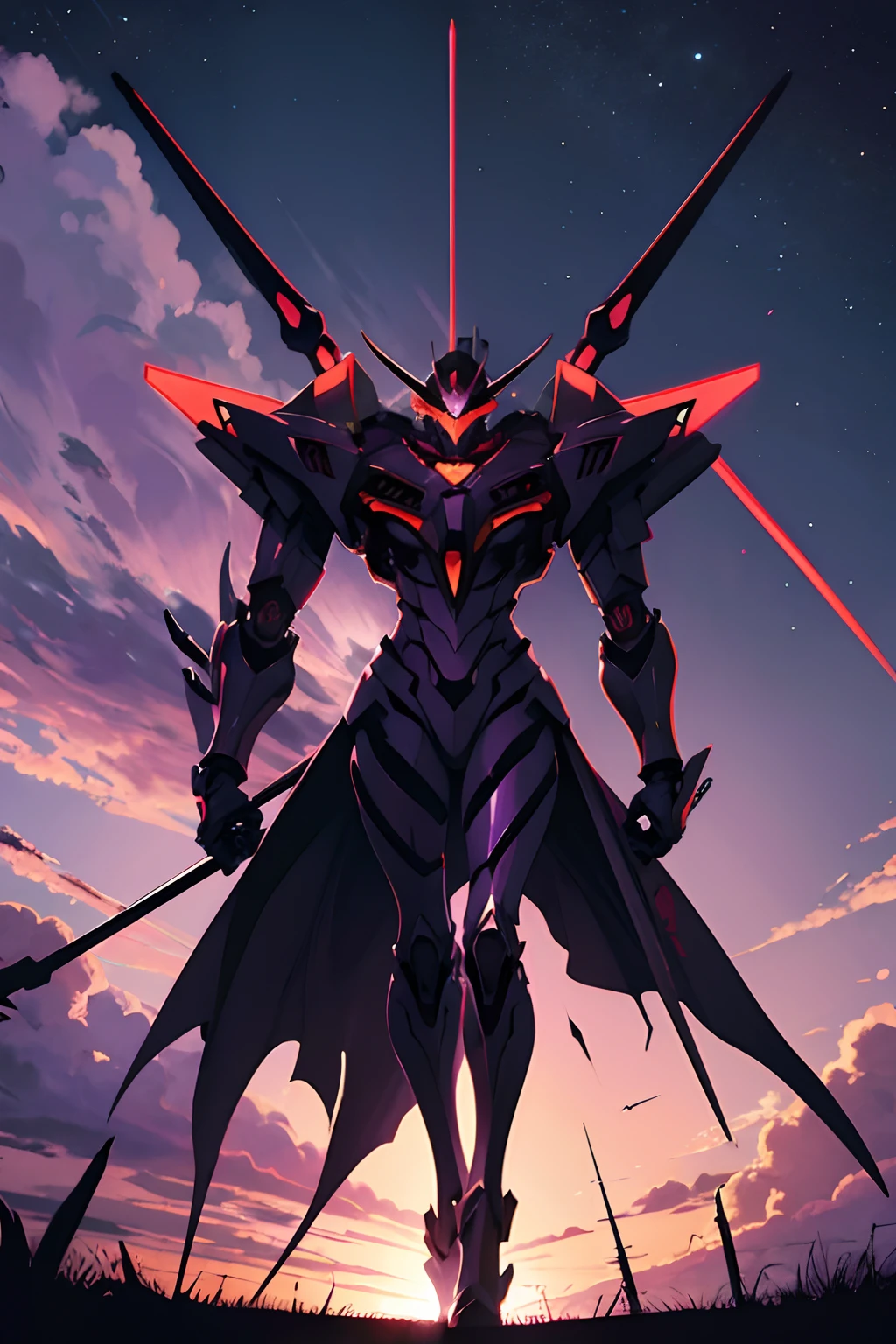 Evangelion. EVA-01. Detailed robot armor in black. Big Robot.