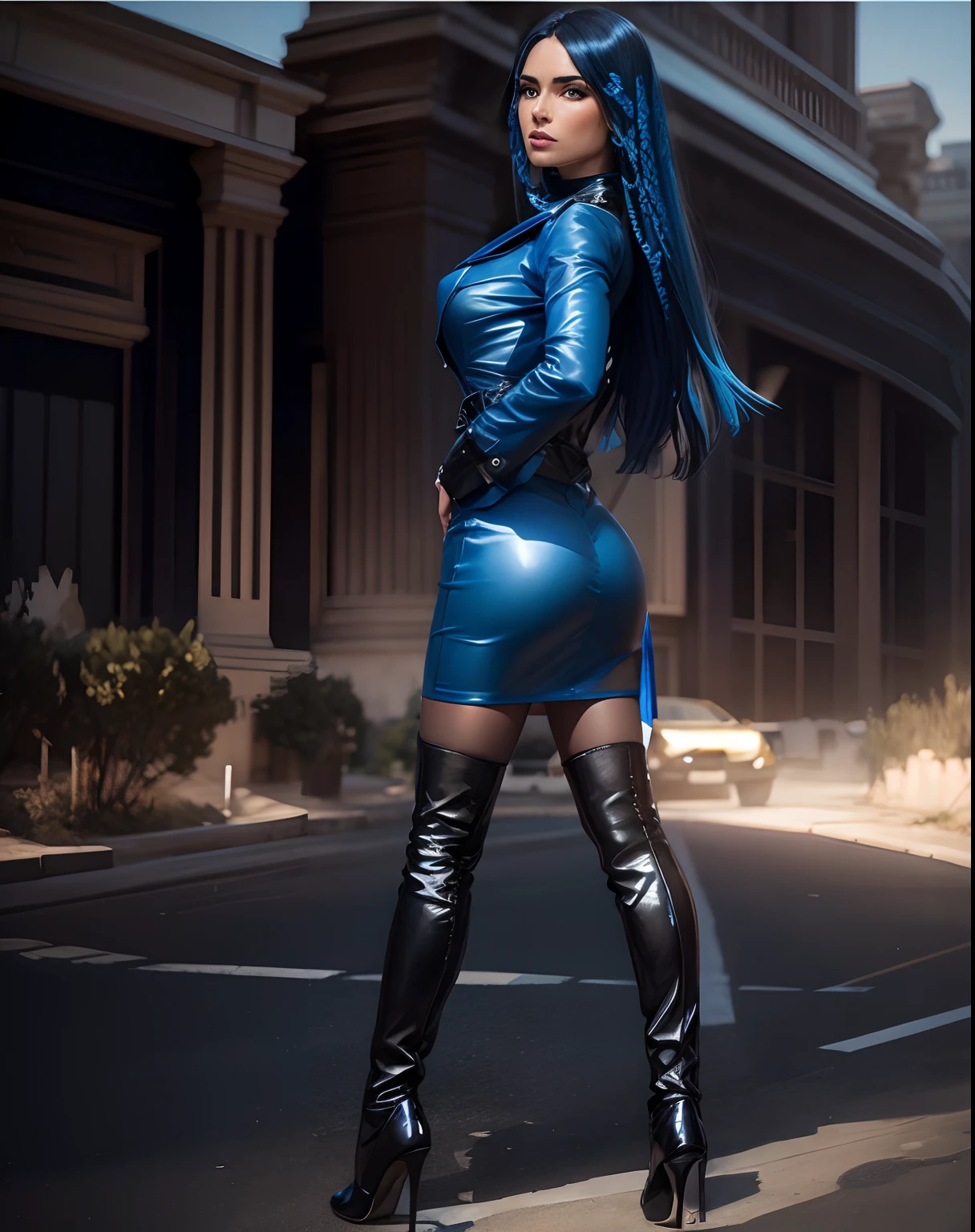 Blue Diamond leather dress + Lamborghini car