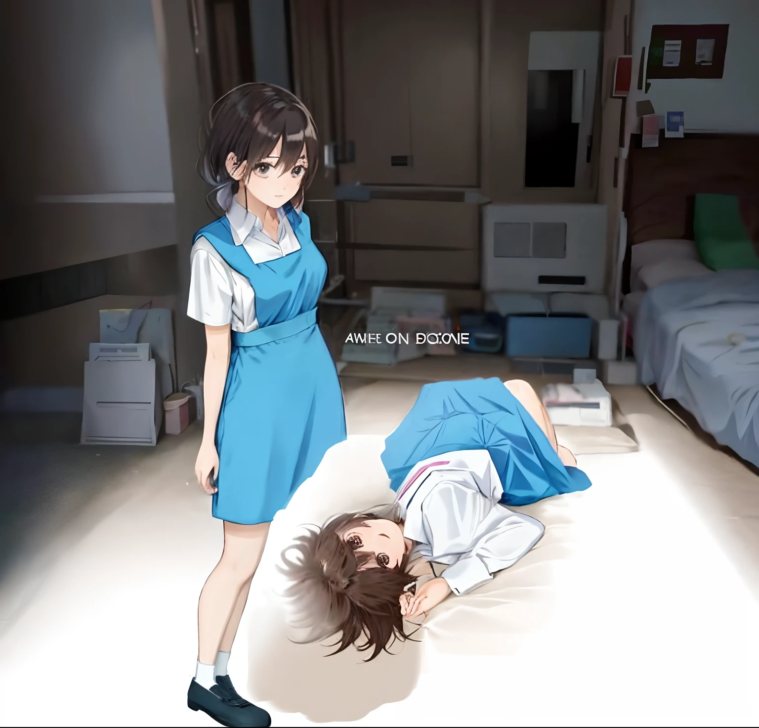 anime scene of a woman in a Malaysia school pinafore fighting , [ digital art ]!!, yandere, fanart, gapmoe yandere, in anime style, official fanart, high quality fanart, in an anime style, digital anime art!!, realistic anime artstyle, realistic!!, anime artstyle, digital art!!, yandere. tall