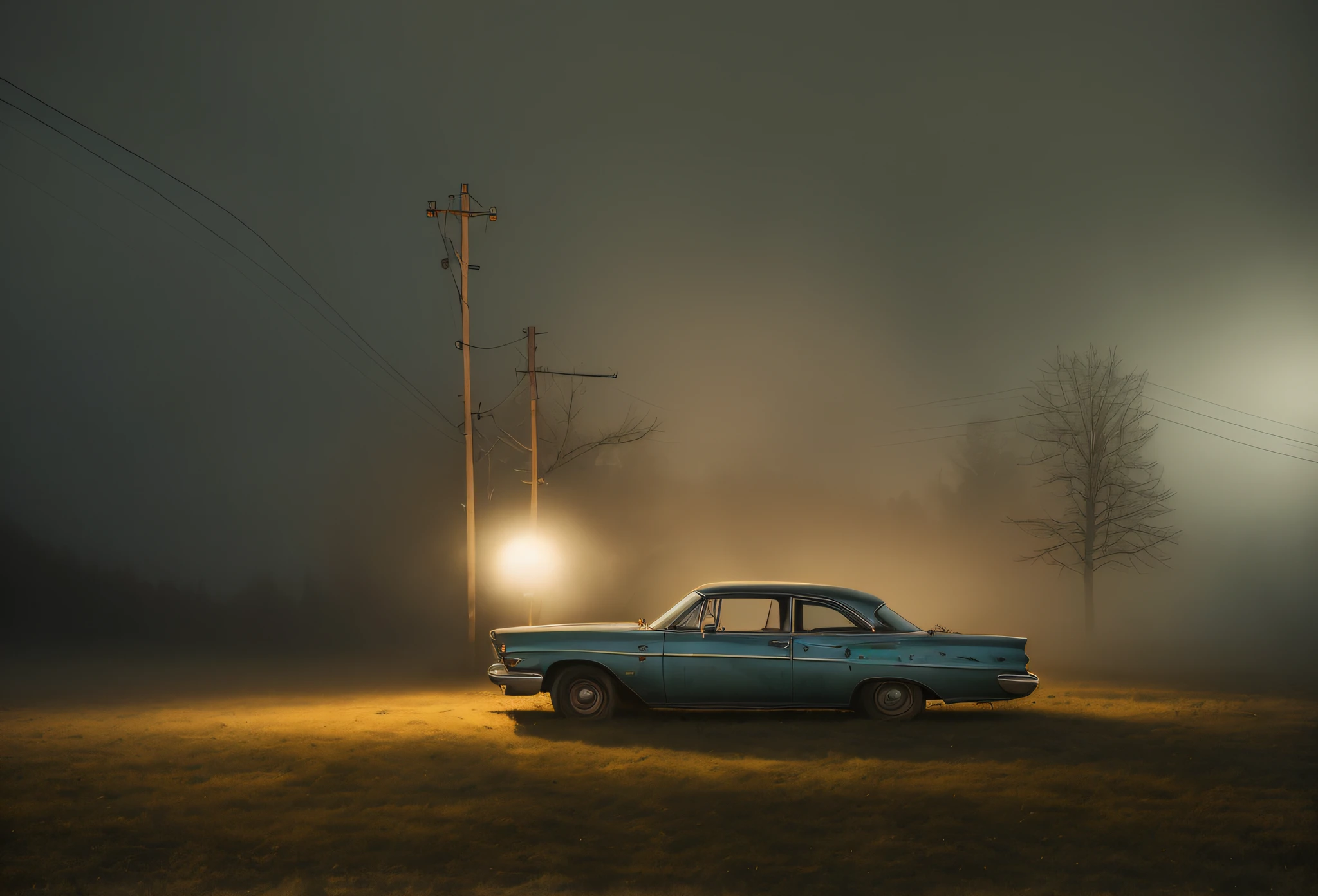 there is a car that is parked in the foggy field, by Derek Hill, todd hido photography, by Andrew Domachowski, by Etienne Delessert, by Thomas Bock, by Wayne England, photography of todd hido, by Adam Chmielowski, by Jeffrey Smith, todd hido, by Marshall Arisman, by Brigette Barrager