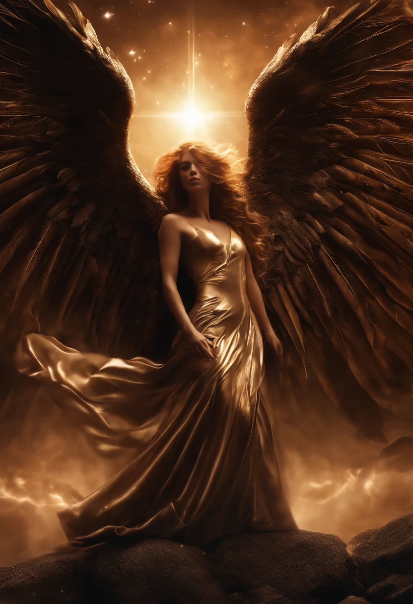 cosmic fallen angel, olhos claros brilhantes, Biomechanicals, estranho, assustador, Pesadelo, cores muito brilhantes, light particles, com luz brilhante, Mshiff, Arte do papel de parede, Papel de parede UHD