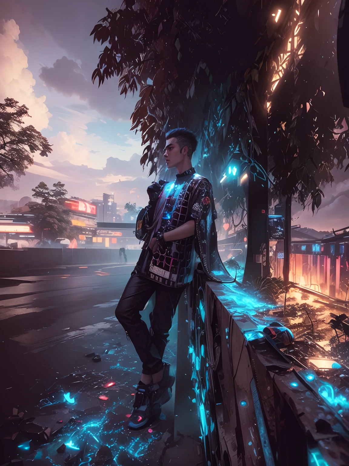 Change background cyberpunk handsome boy, realistic face,8k, ultra realistic,