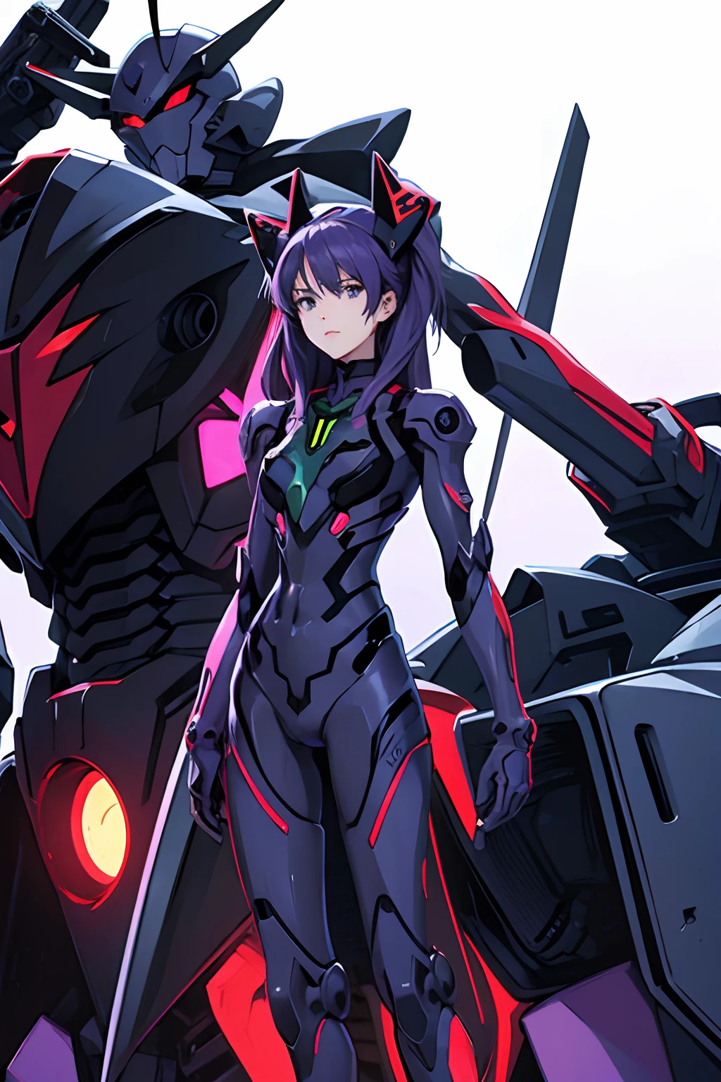 Evangelion. EVA-01. Detailed robot armor in black. Big Robot.