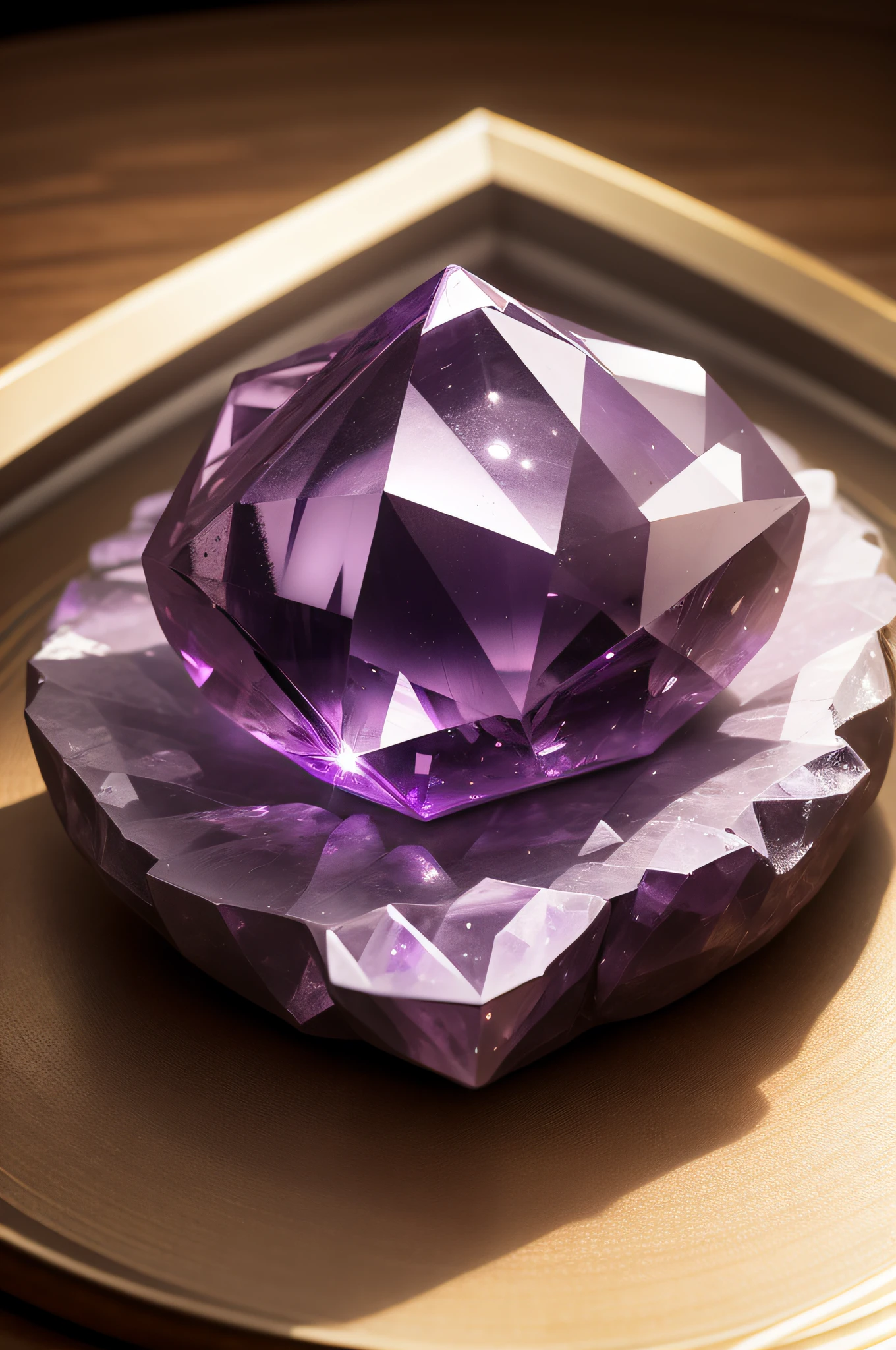 Amethyst gemstone, placed on a table