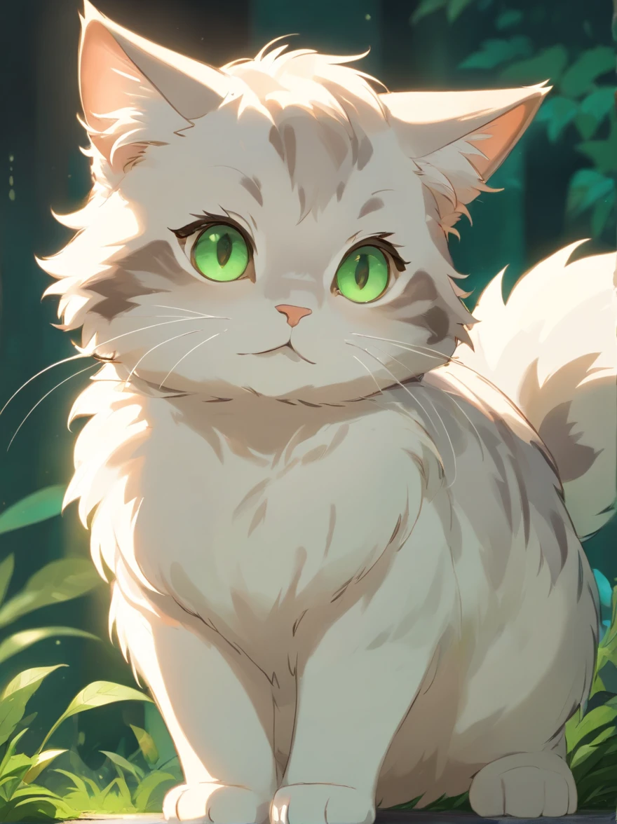 hairy pubic，looking toward the viewer, A turtle，mammal, grey tabby cat, Solo, White body, White fur, Clothing,Wear a plain white short-sleeved T-shirt，White shorts ， anthro, tuft, Ambiguous gender, Detailed background, wears, inner ear fluff, Black nose, Nature, Beautiful and good-looking green eyes,Fluffy tail，Cute cat's paw，Young，Petite and cute emphasis，Walking posture，Detailed characters，A smile on his face（1.2），balding，the night，borgar（1.1）。Solo furry，White fur，hyper cute face，Glowing T-shirt，Beautiful lights and shadows，ambient lights，Ultra-fine fur，volumettic light
